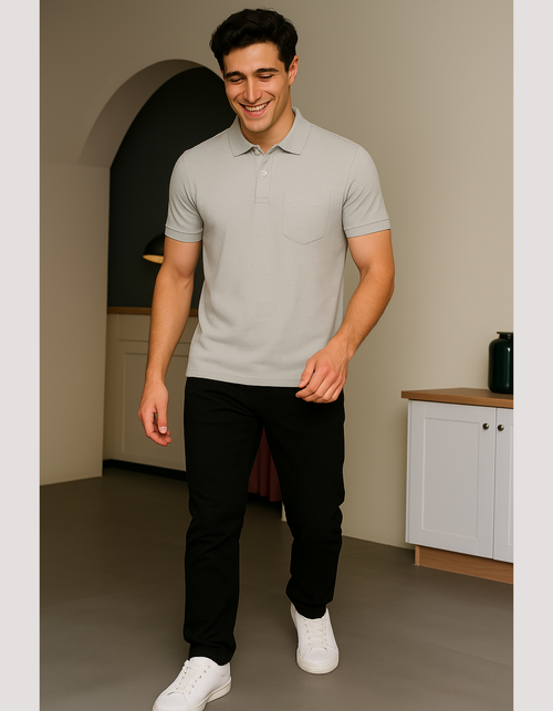 Solid Polo T-Shirt Premium Cotton Grey Melange