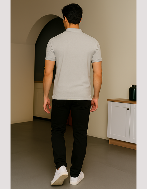Solid Polo T-Shirt Premium Cotton Grey Melange
