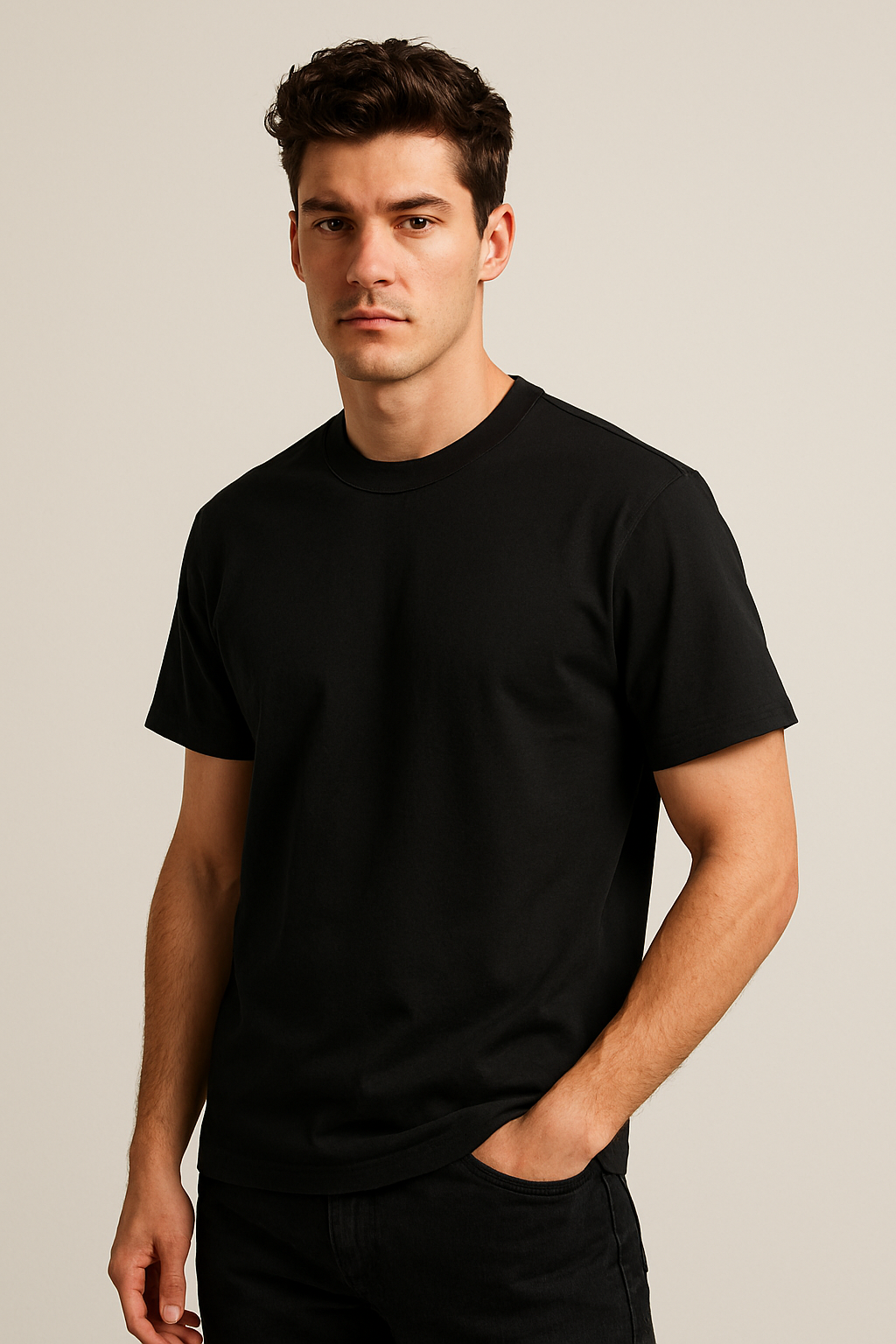 Black 180 GSM Regular Fit Cotton T-Shirt – Bio-Washed Casual Wear