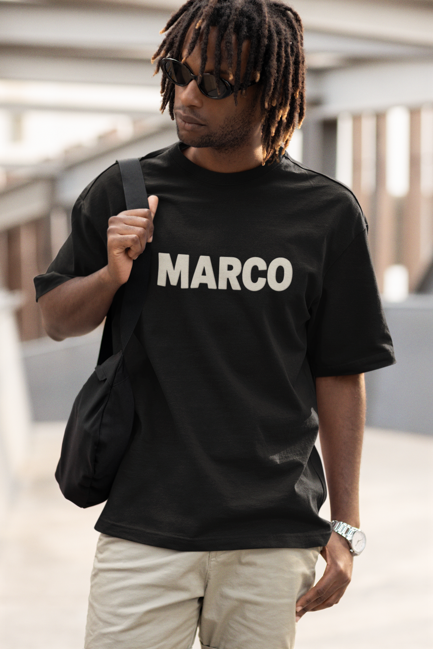 Black Oversized 240 GSM Graphic T-Shirt with “MARCO” Print