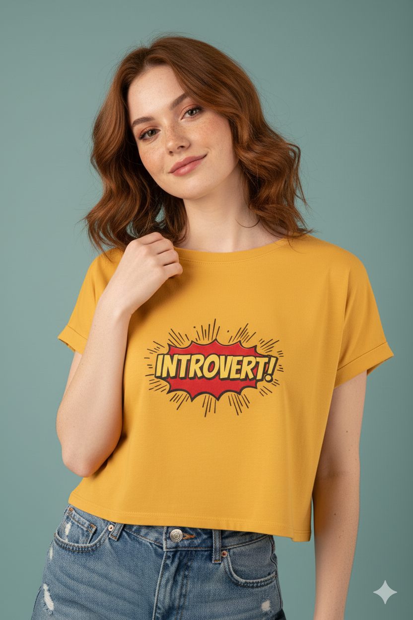 Golden Yellow Introvert Graphic Crop Top