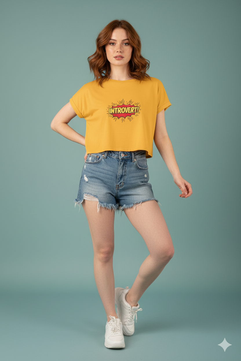 Golden Yellow Introvert Graphic Crop Top