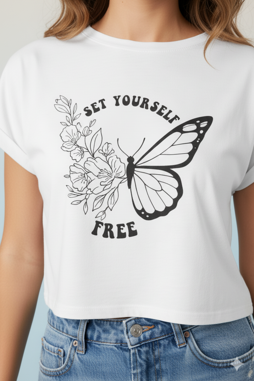 White Spirit Butterfly Crop Top