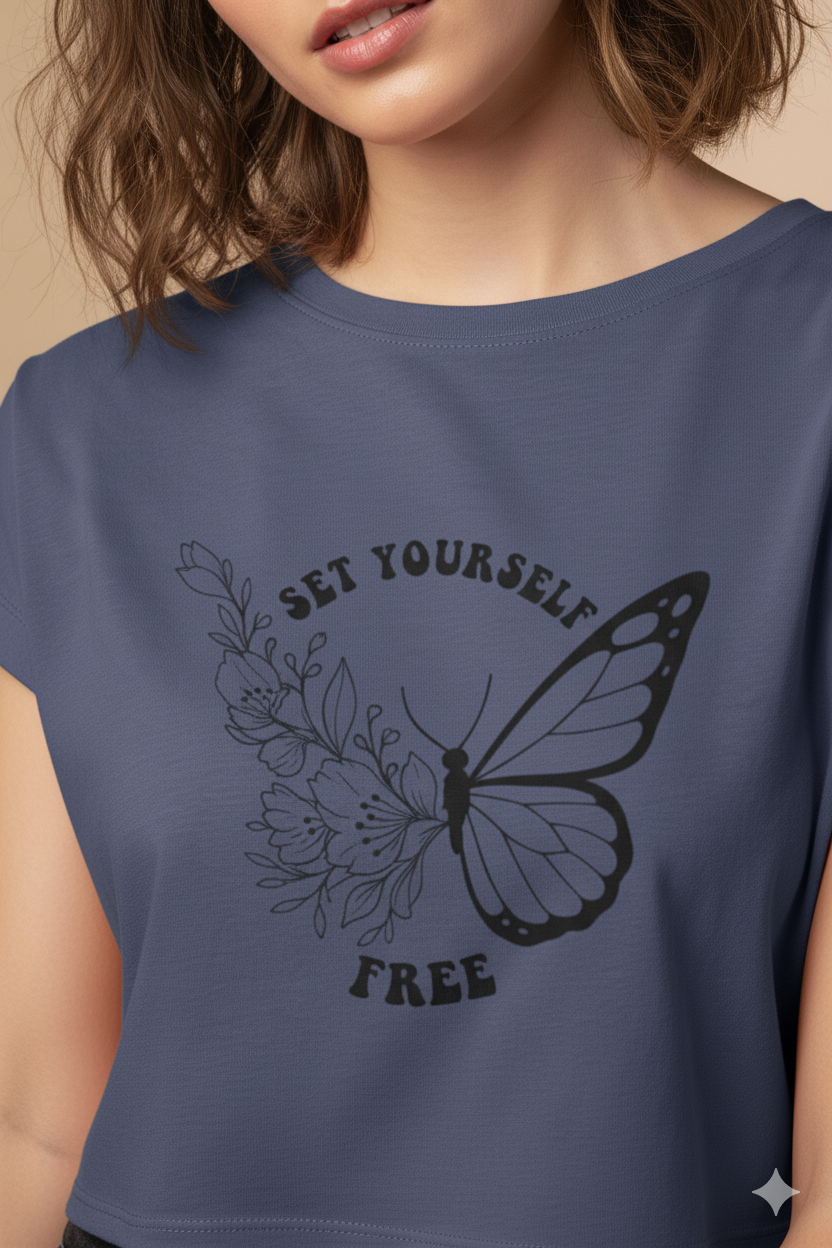 Navy Spirit Butterfly Crop Top