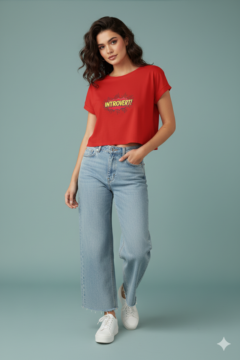 Red Introvert Graphic Crop Top