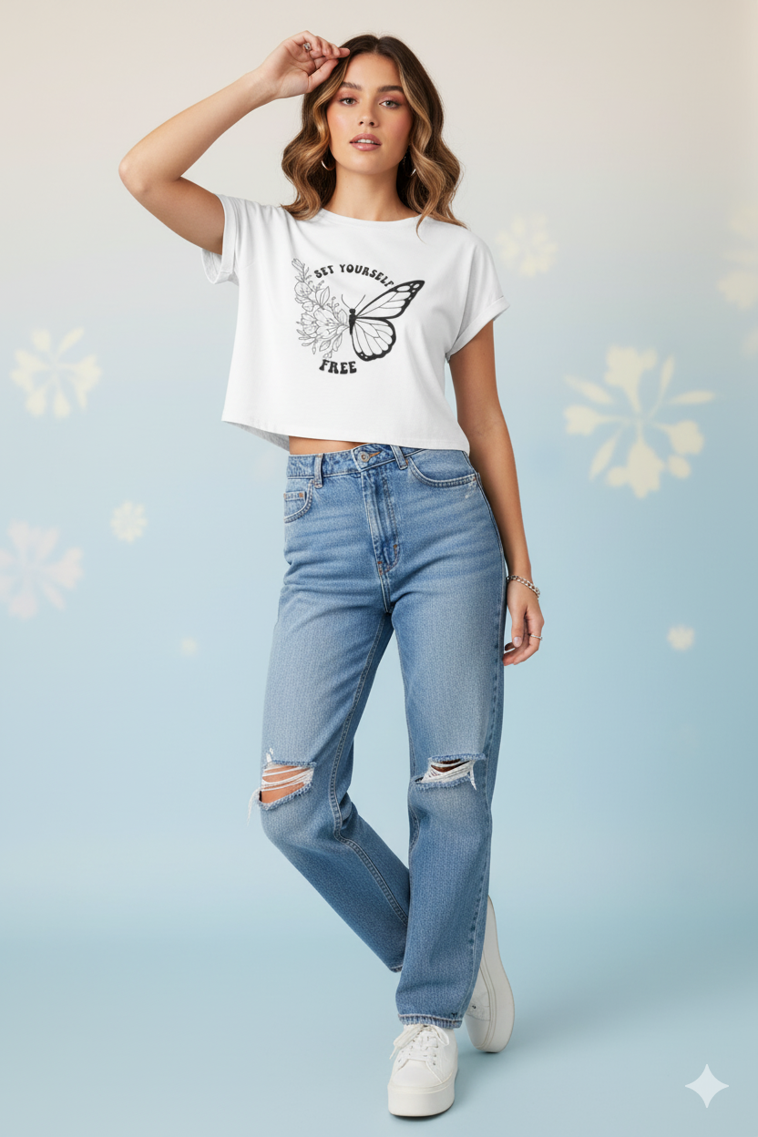 White Spirit Butterfly Crop Top