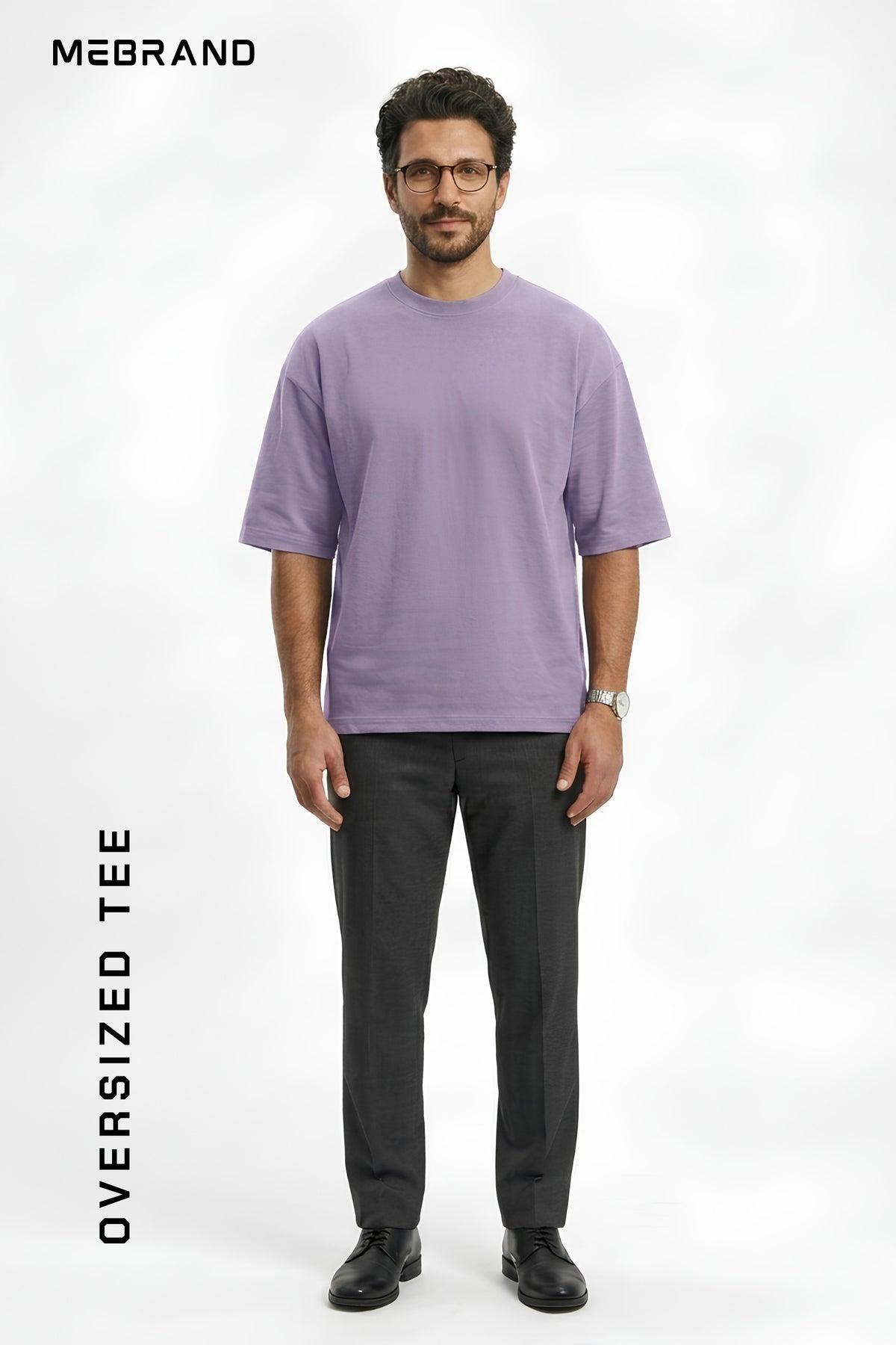 Lavender Core Edition oversized tee in premium cotton by MEBRAND front view 1
