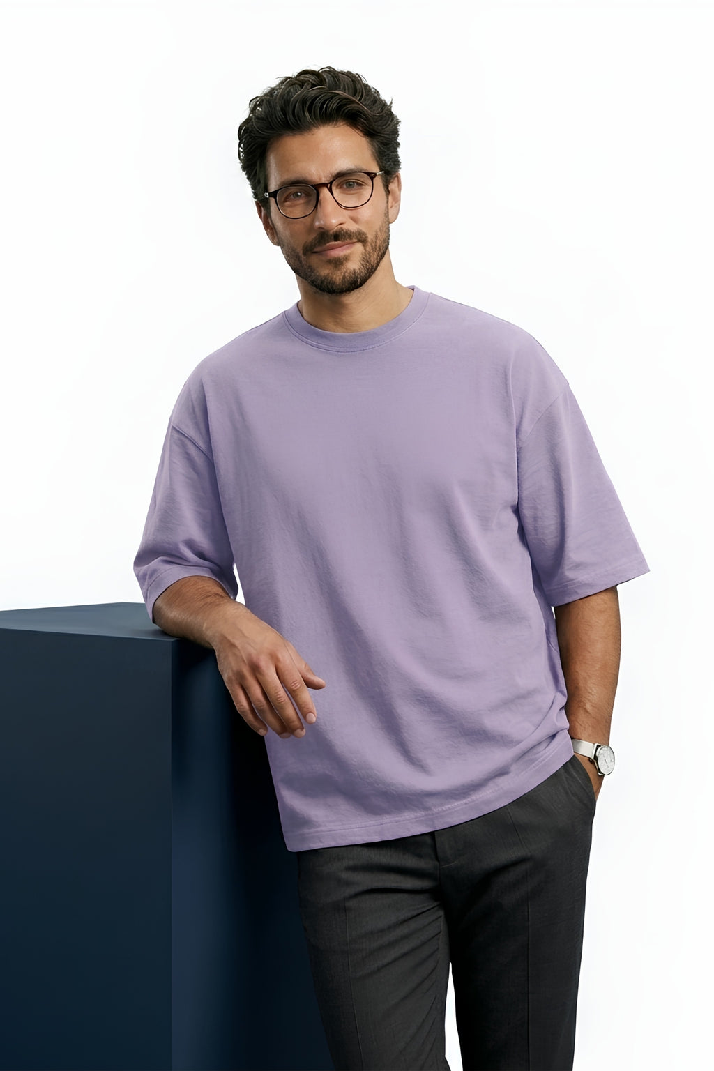 Lavender Core Edition oversized tee in premium cotton by MEBRAND front view 2