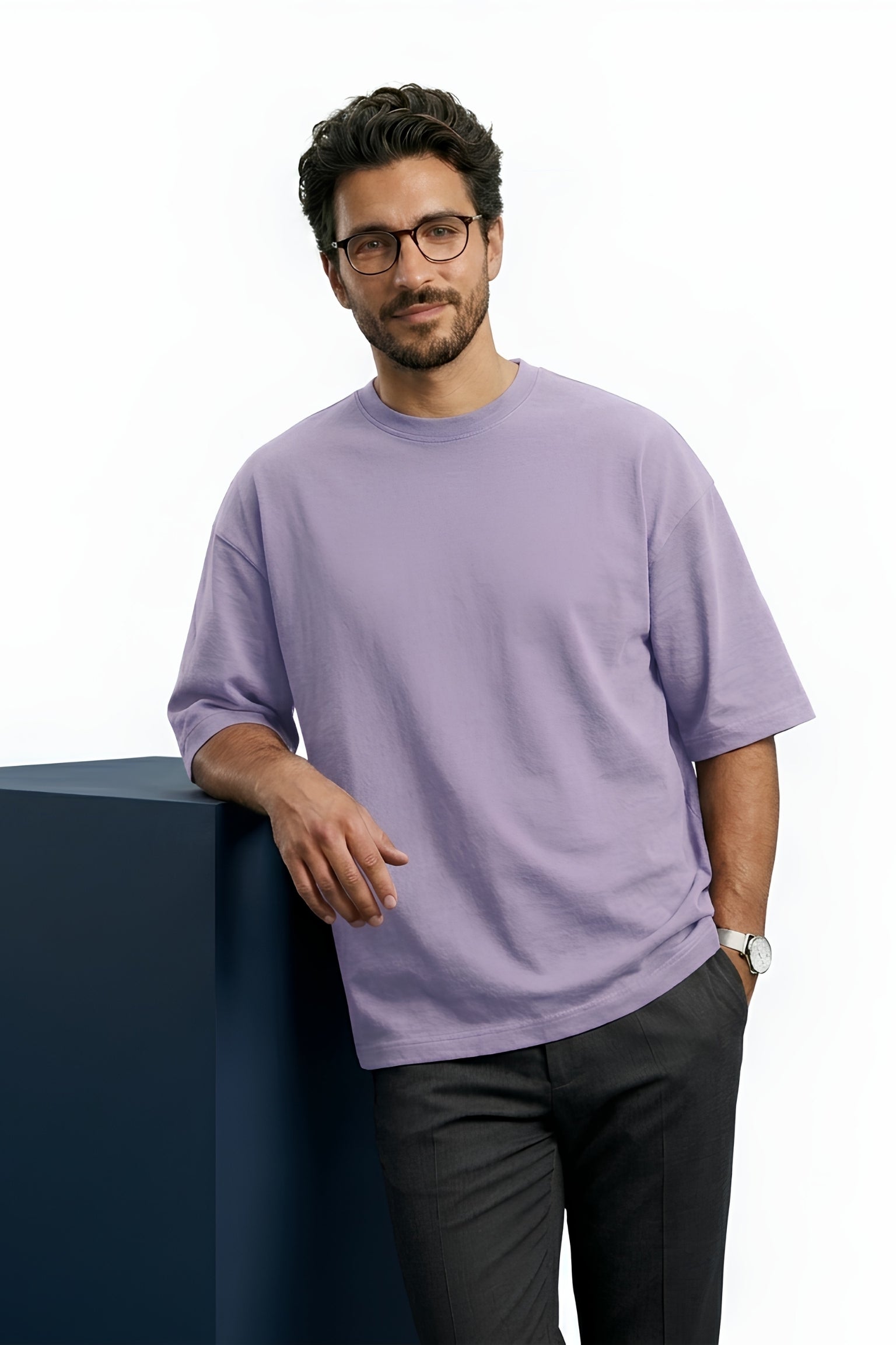 Lavender Core Edition oversized tee in premium cotton by MEBRAND front view 2