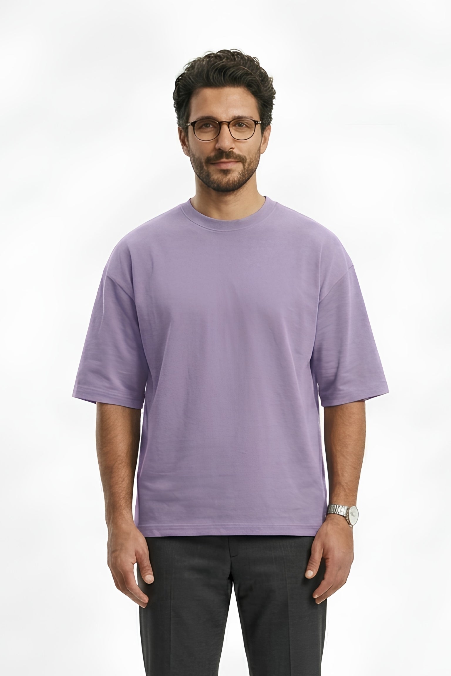 Lavender Core Edition oversized tee in premium cotton by MEBRAND front view 3