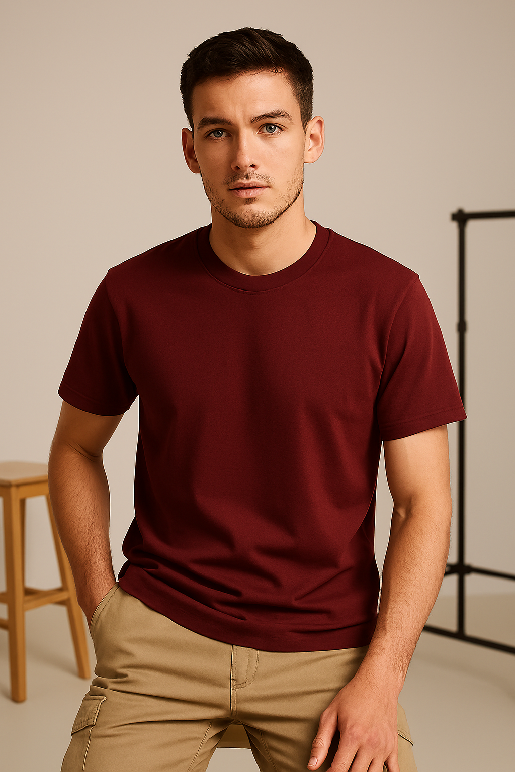 Maroon 180 GSM Cotton Regular Fit T-Shirt – Pre-Shrunk