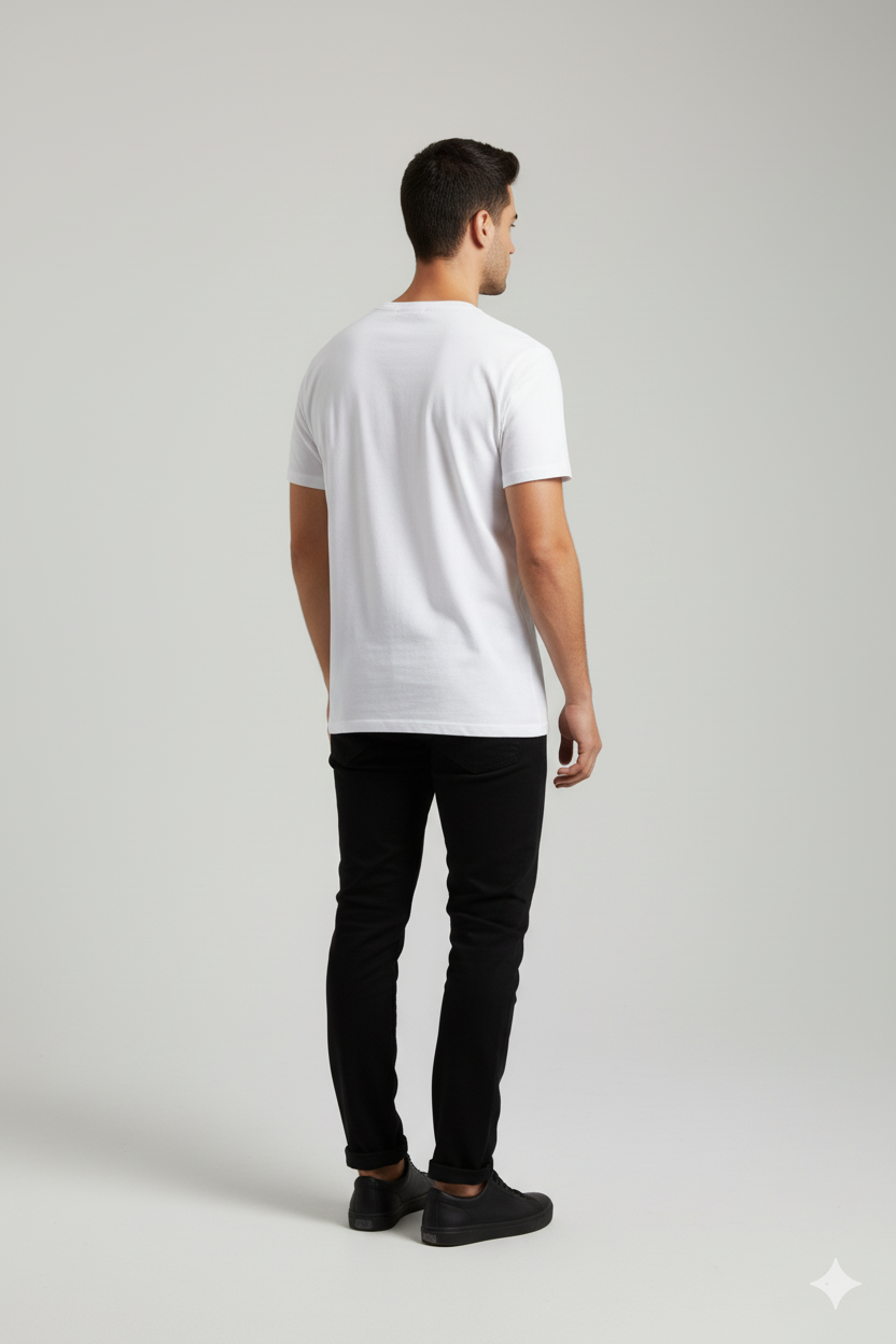 Men’s white graphic print cotton t-shirt – Mebrand regular fit, 180 GSM, short sleeve, casual wear.