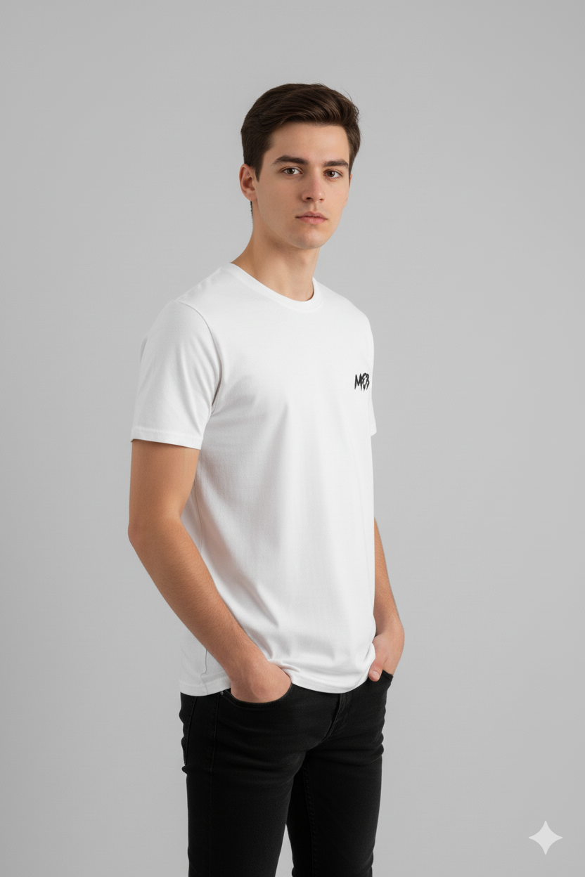 White Men’s MEB Logo T-Shirt – 180 GSM Cotton Casual Wear