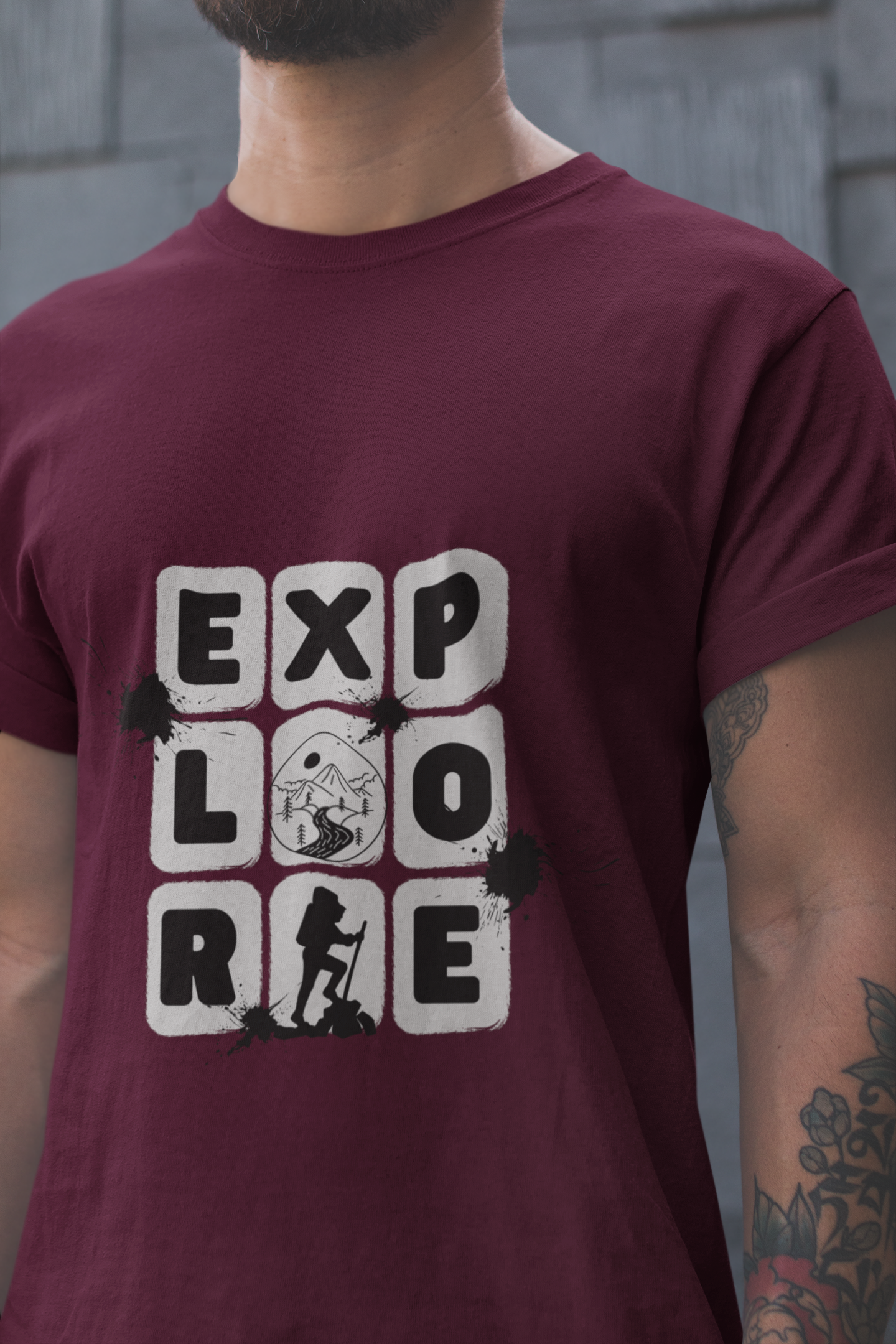 Maroon Men’s Explore Graphic Printed T-Shirt Casual Wear