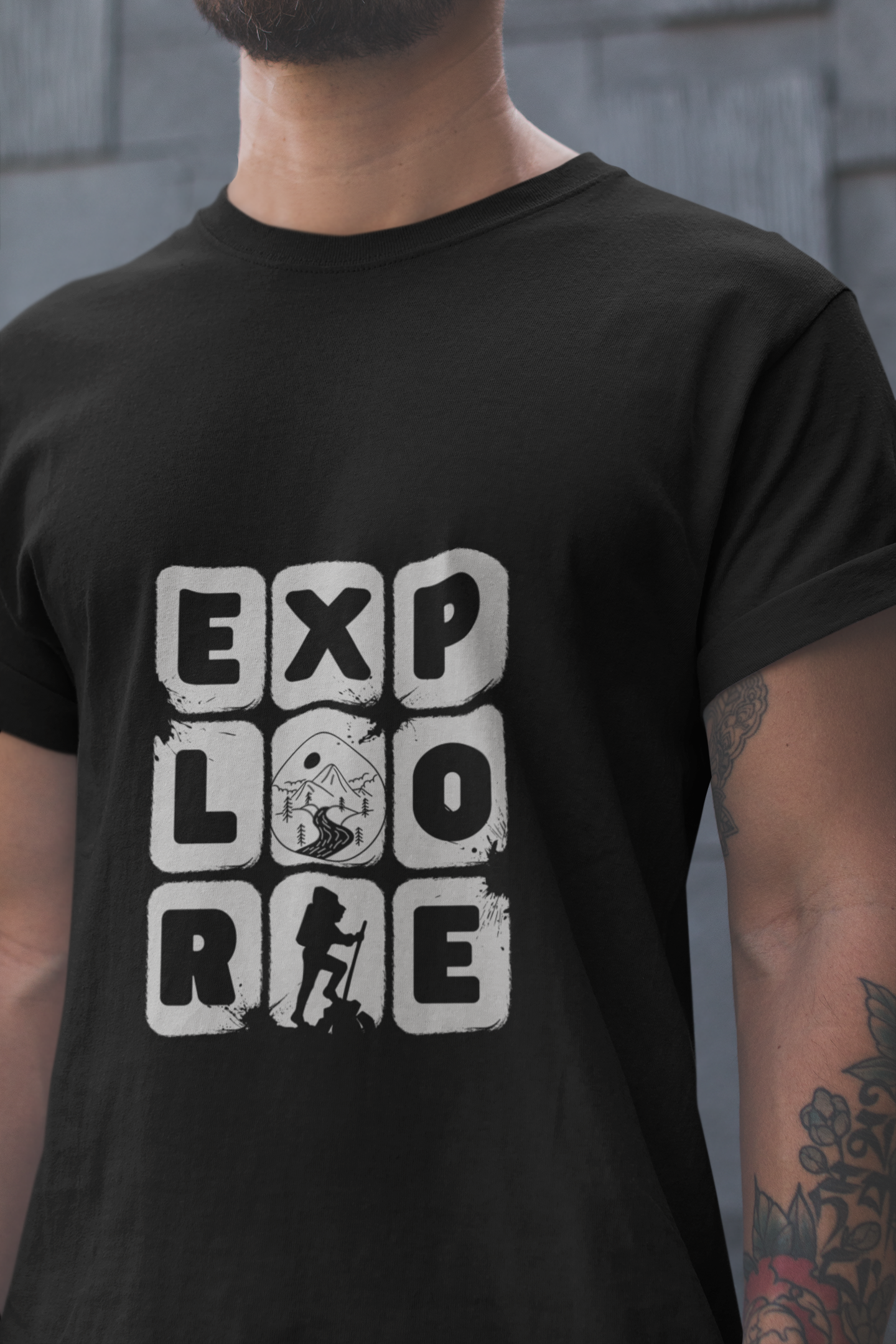 Black Explore Graphic Printed Cotton T-Shirt for Men