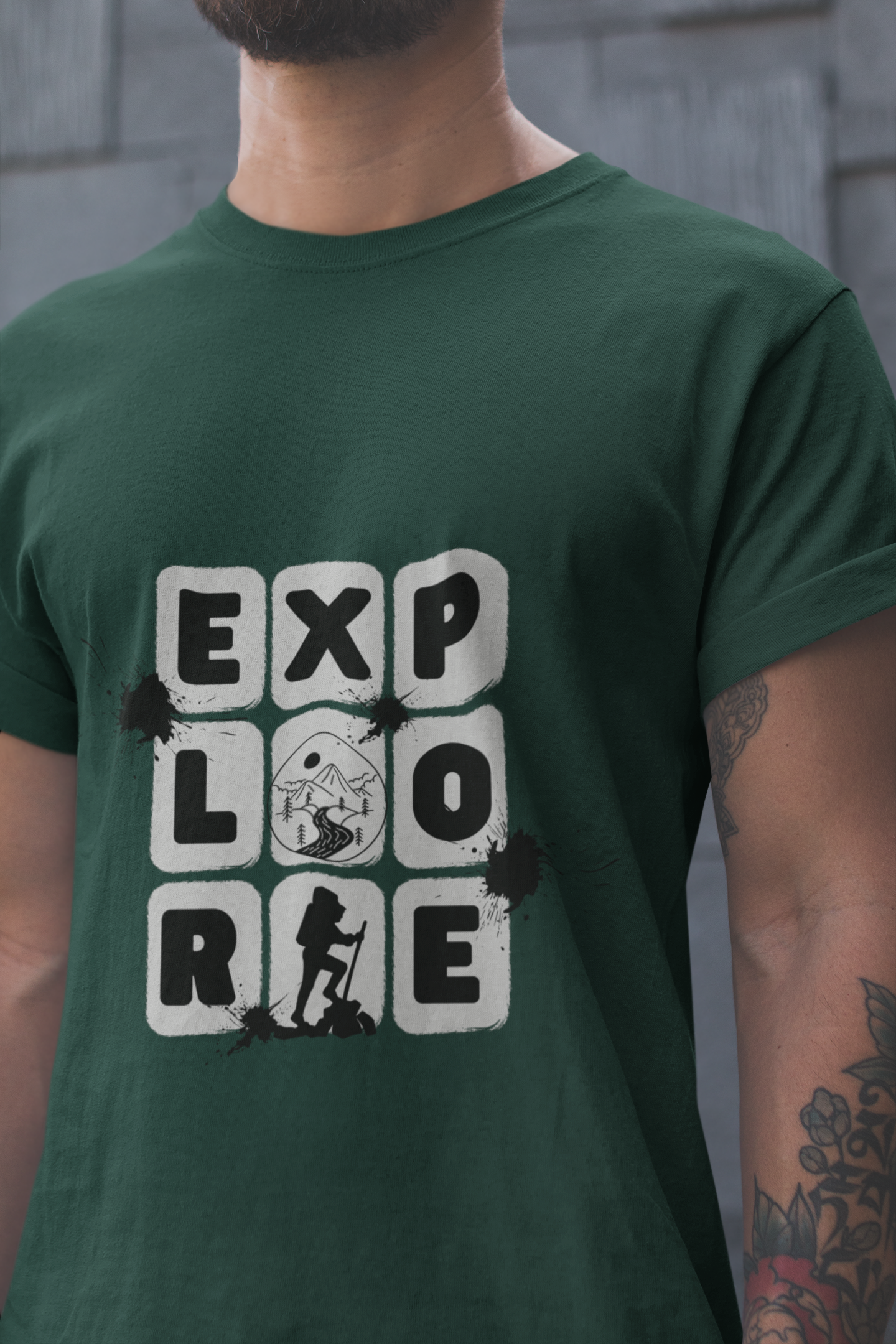 Bottle Green Adventure Graphic Cotton T-Shirt – Explore Print