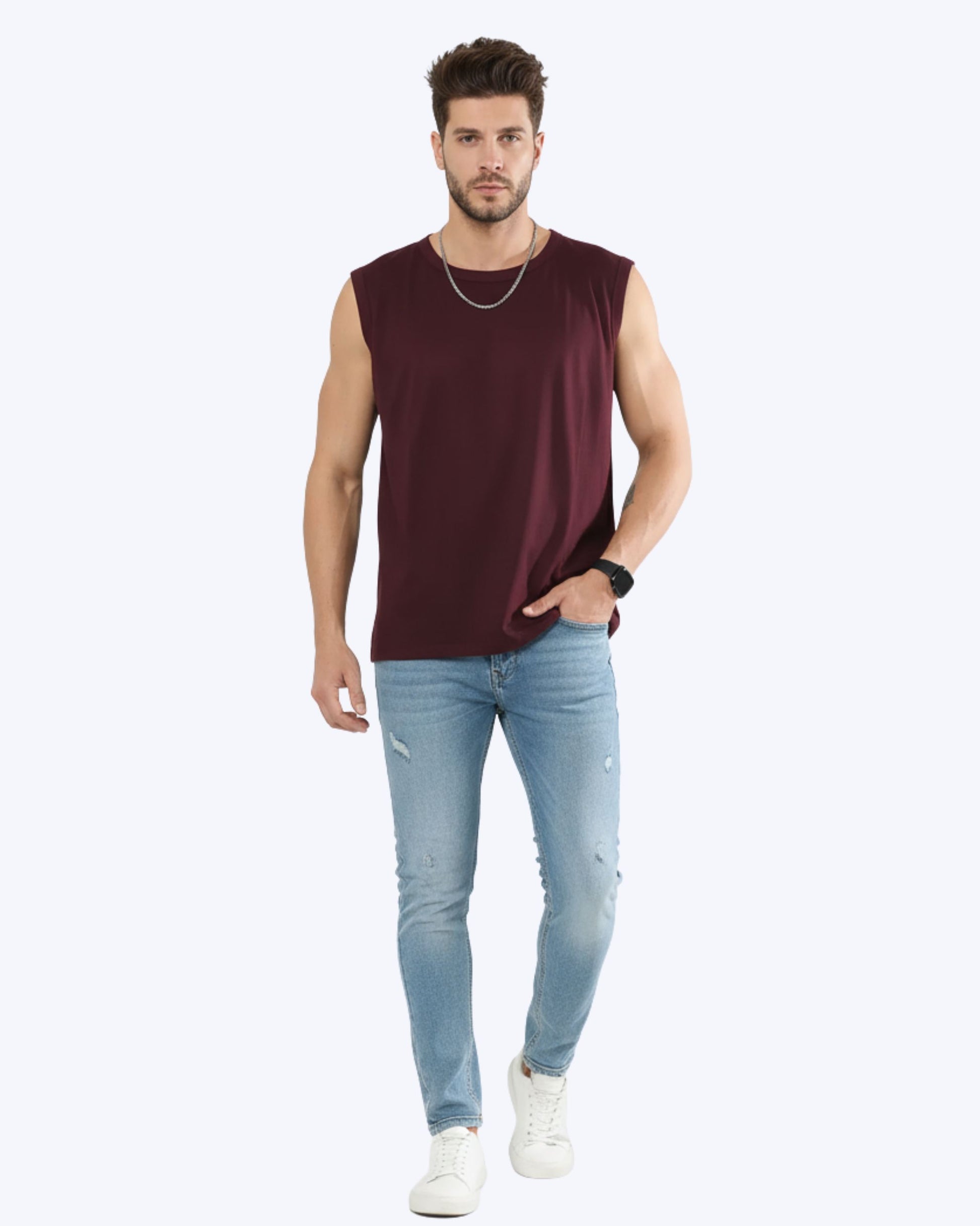 WAVY Sleeveless Tee Maroon