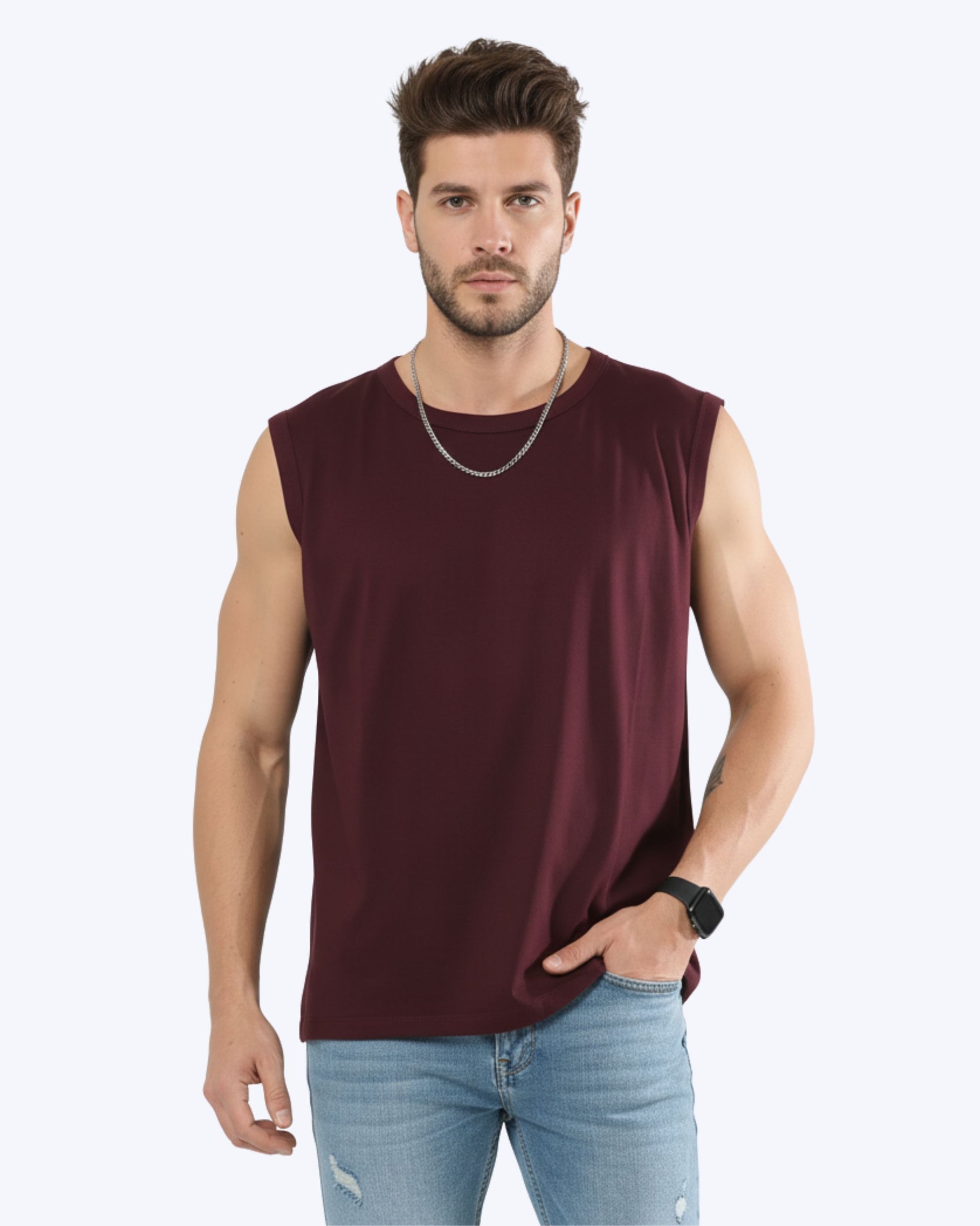 WAVY Sleeveless Tee Maroon