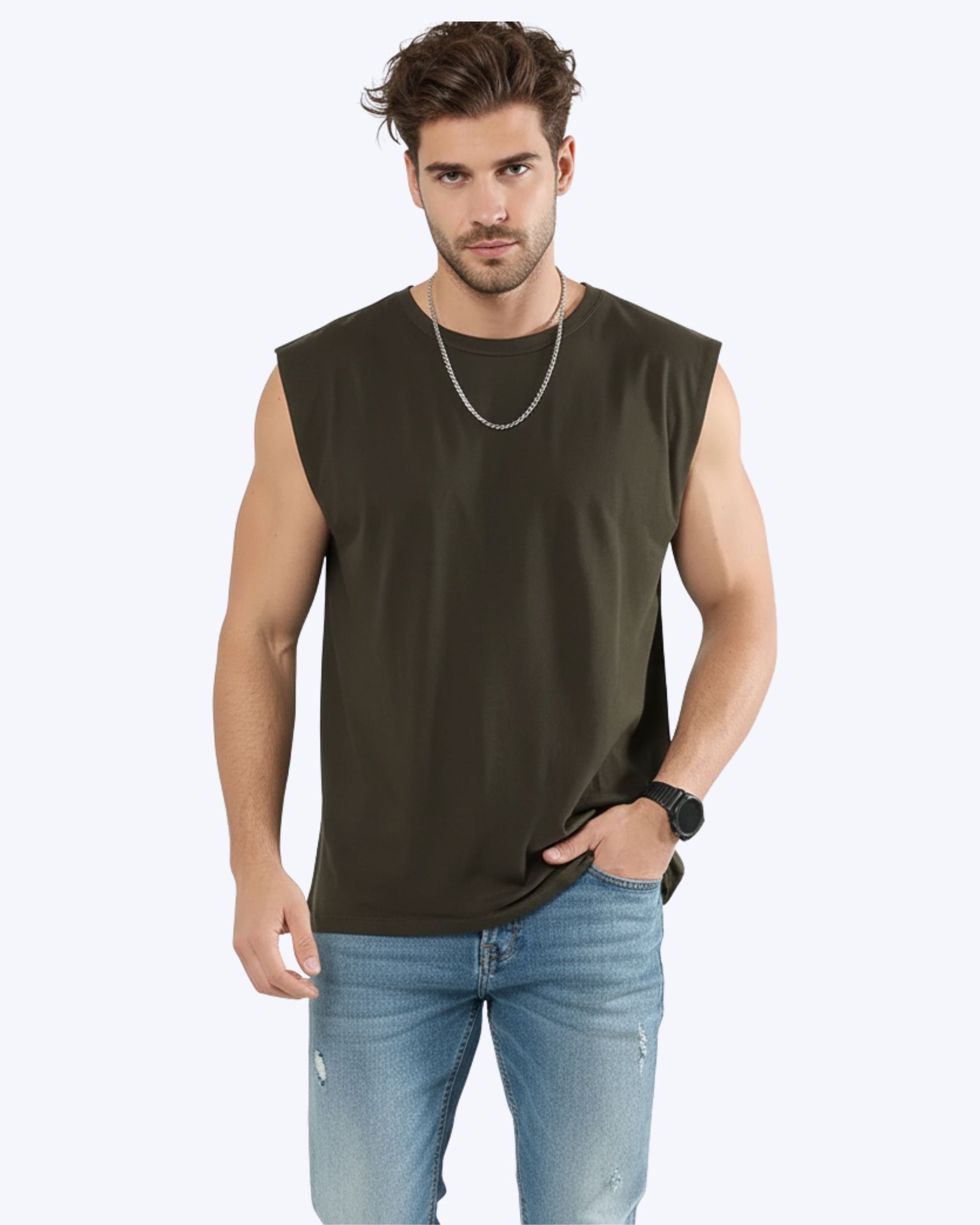WAVY Sleeveless Tee Olive Green
