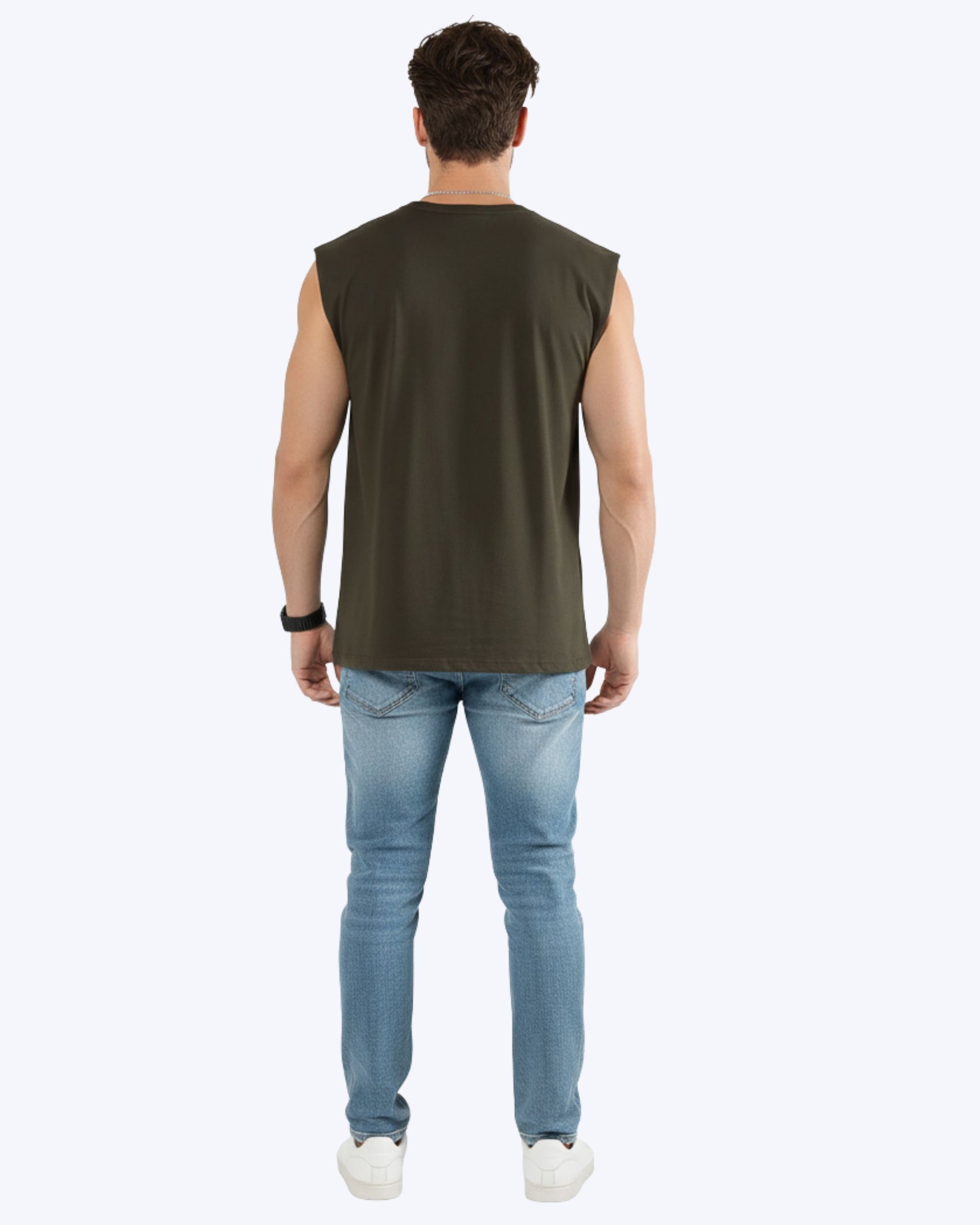 WAVY Sleeveless Tee Olive Green