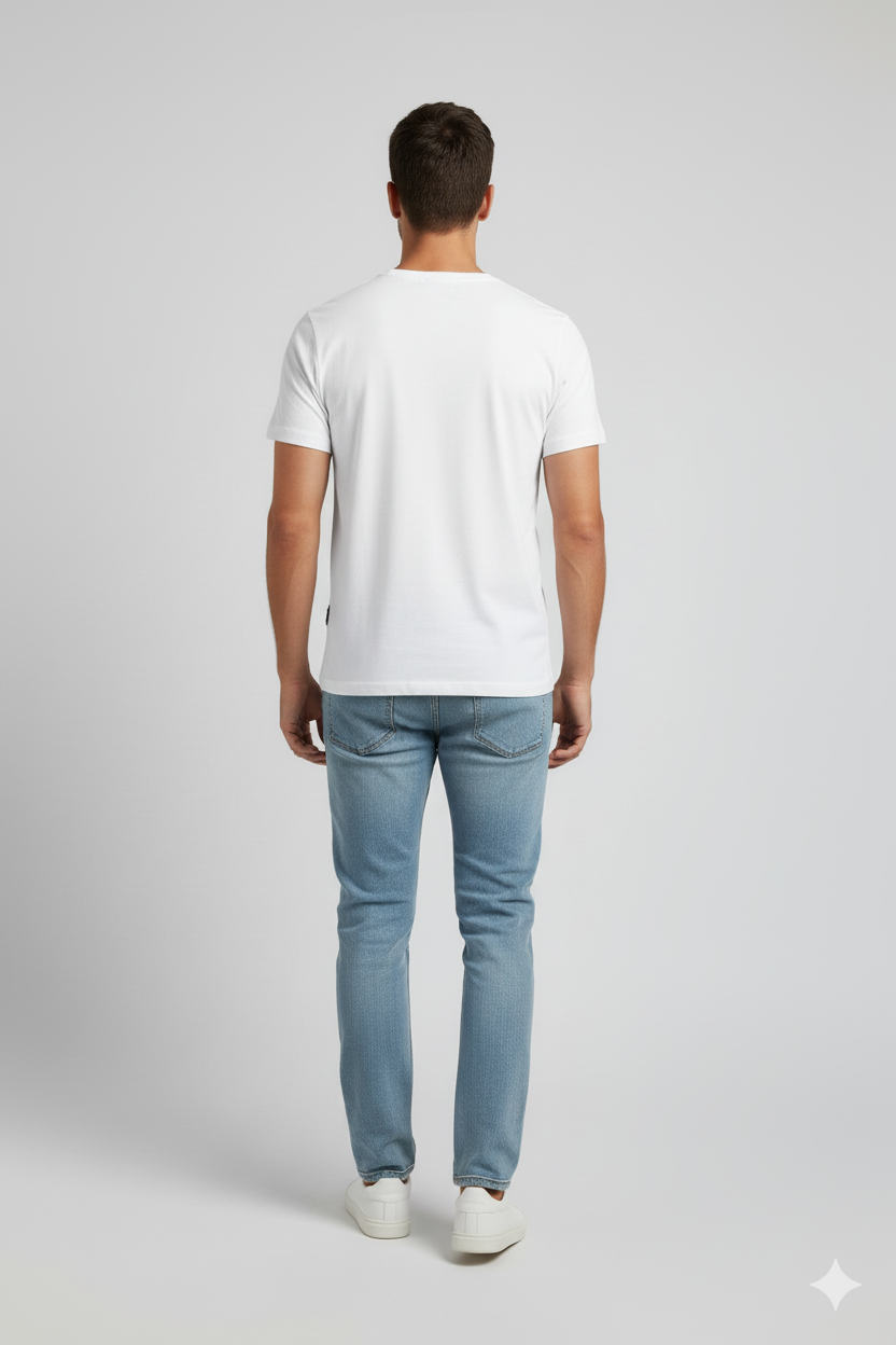 Men’s White Cotton Vacation Vibes Printed T-Shirt with palm tree & surfer graphic