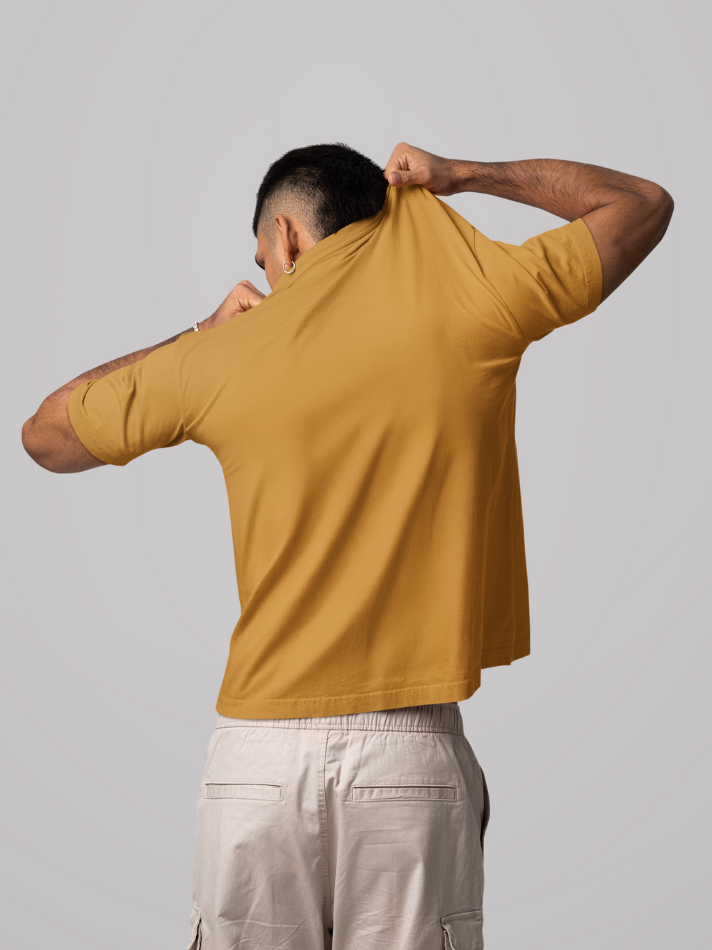 Mustard Yellow_240_GSM_Oversized_Graphic_T-Shirt_for_Men_Bear_in_Rain_Print_Streetwear