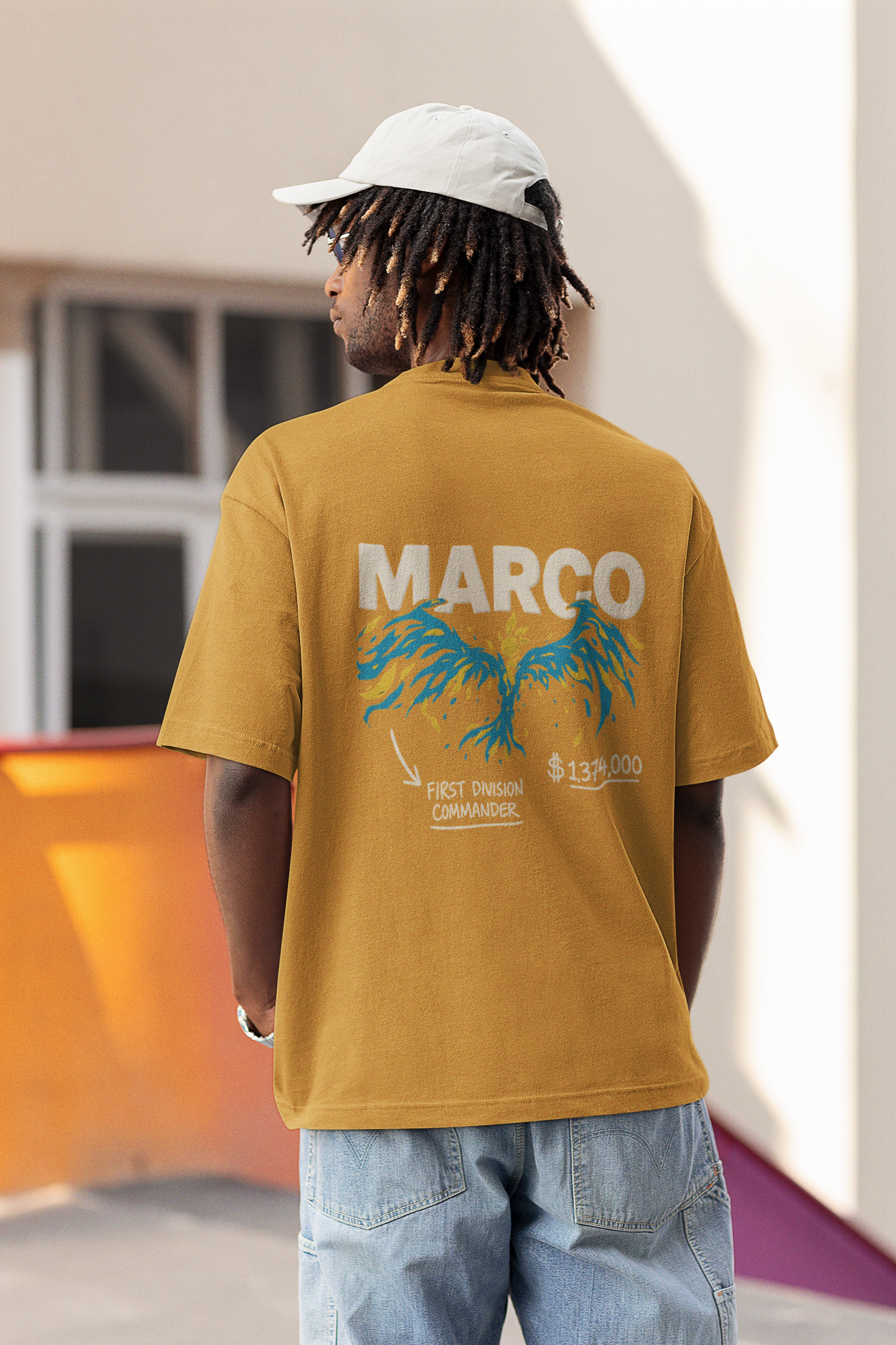 Mustard Yellow Oversized 240 GSM Cotton T-Shirt with Phoenix Graphic Design