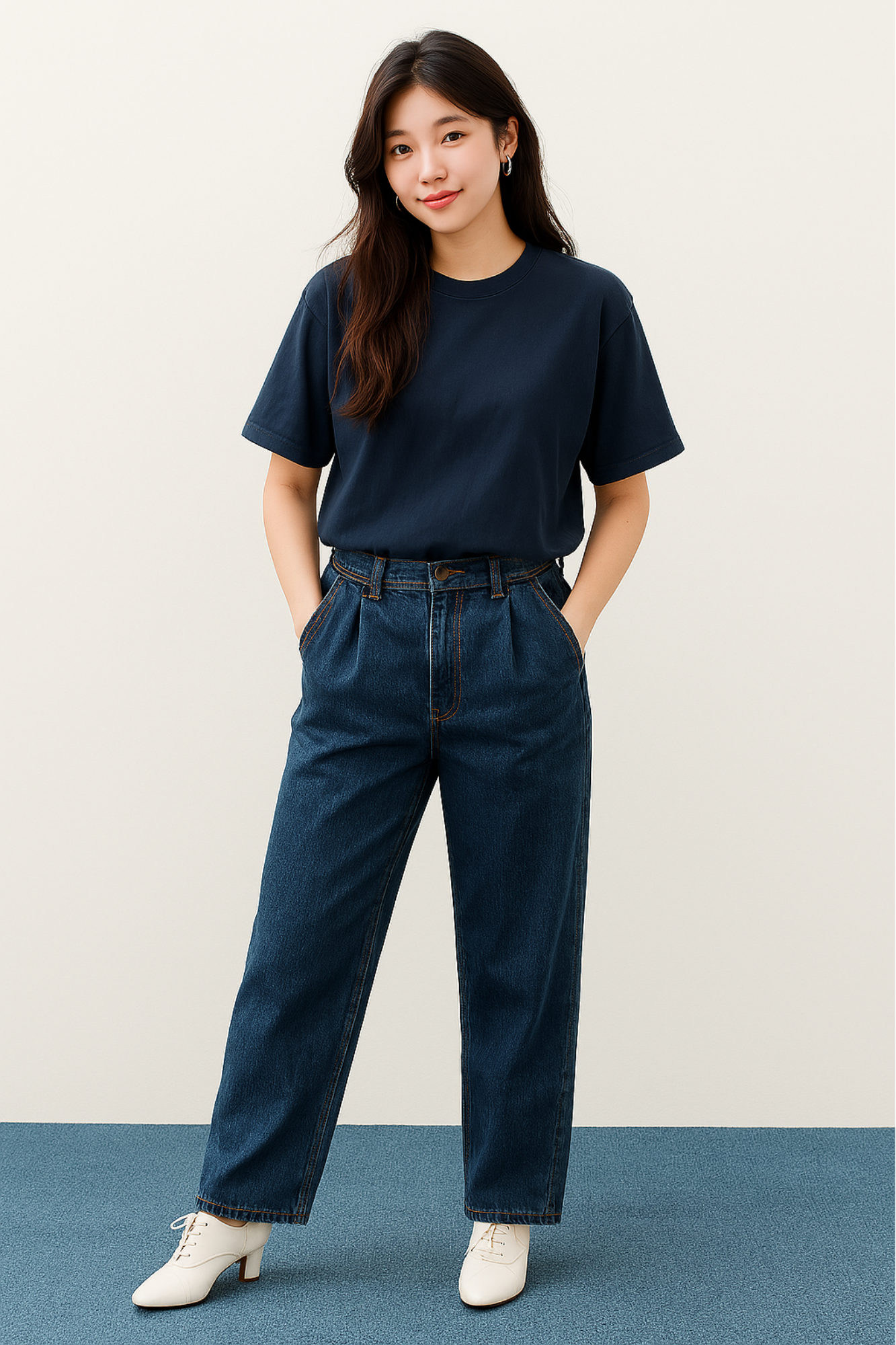 Women Premium Cotton Oversized T-Shirt Navy Blue