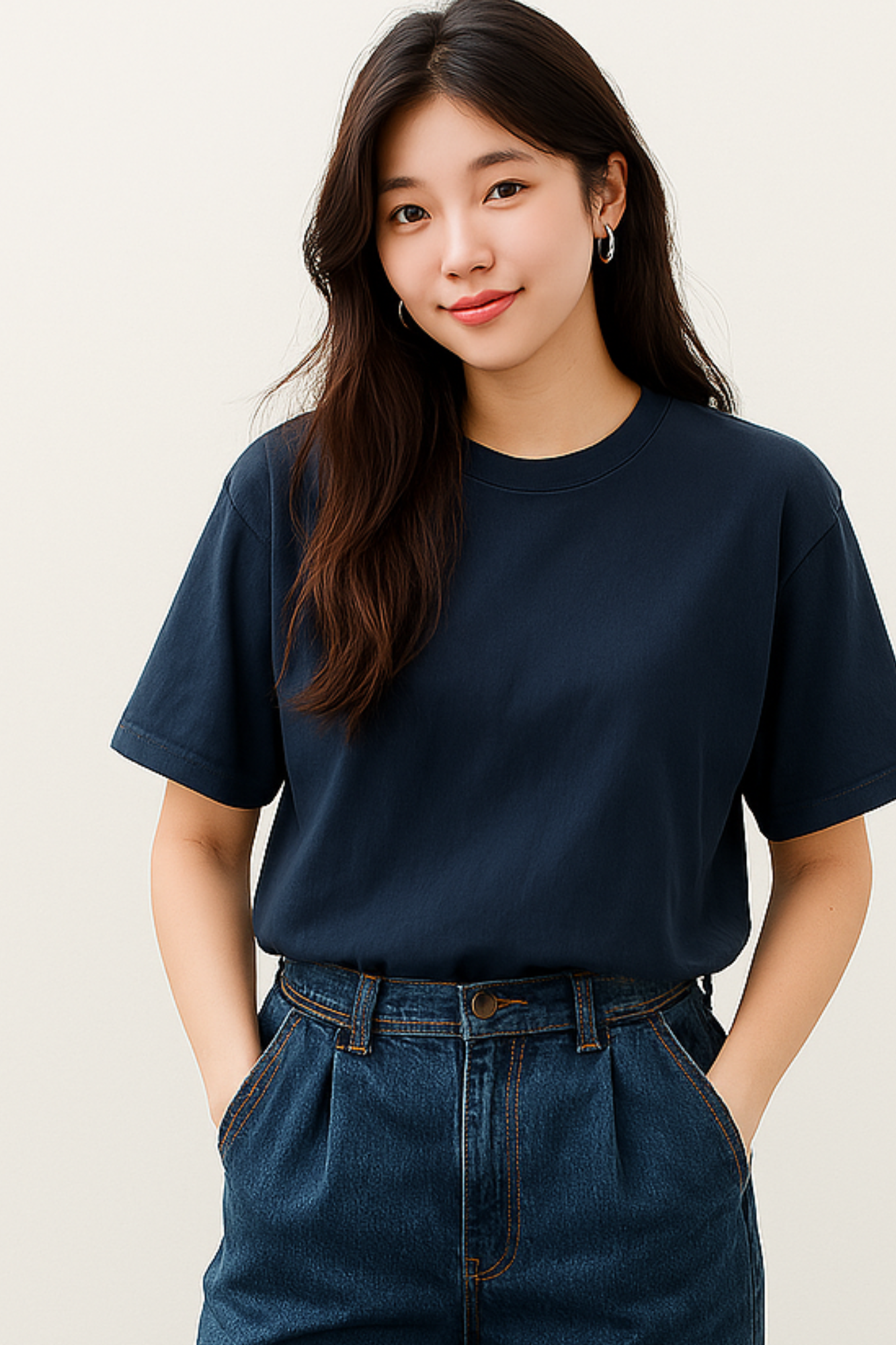 Women Premium Cotton Oversized T-Shirt Navy Blue
