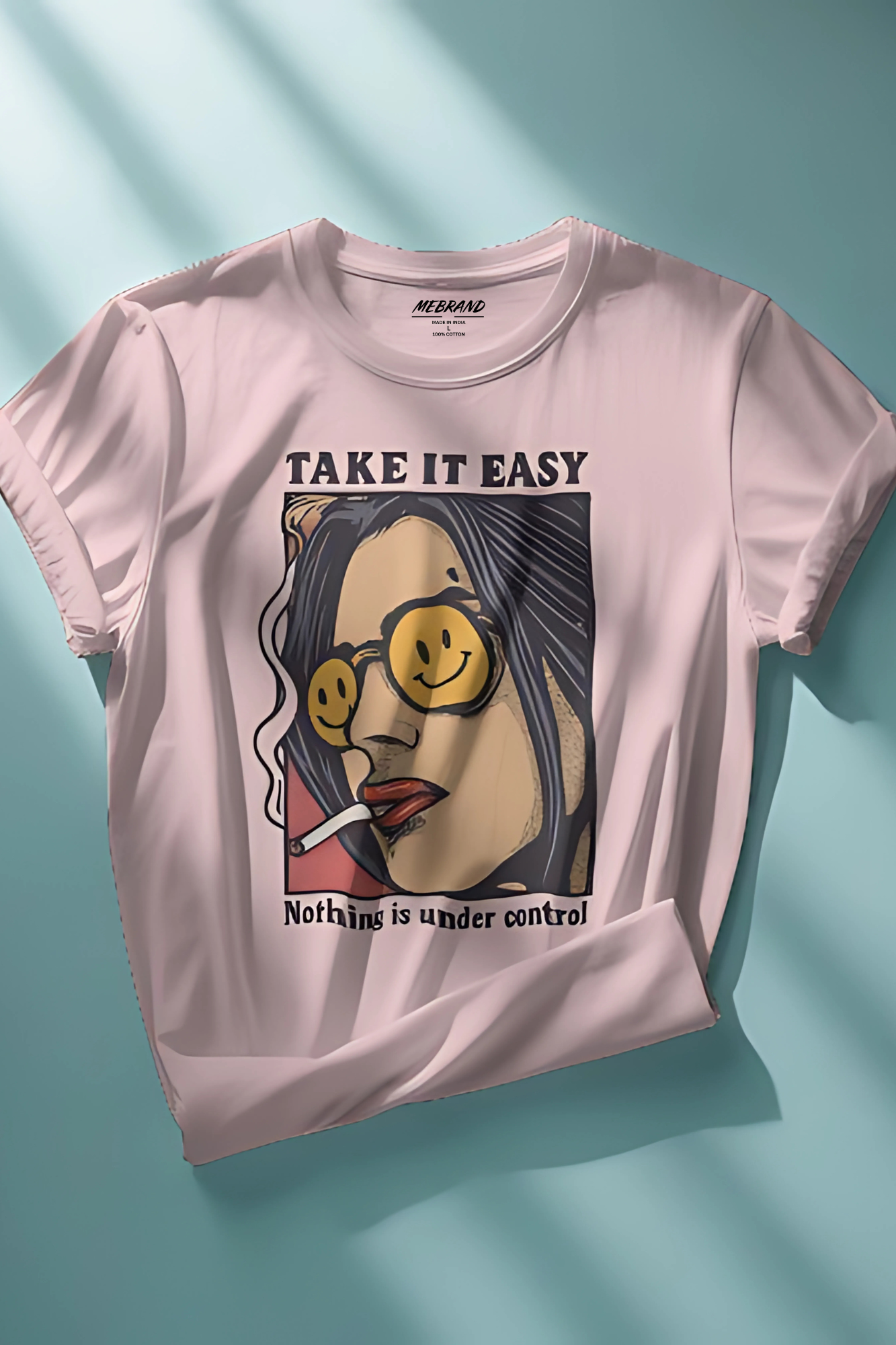 light pink oversized T-shirt with a graphic design