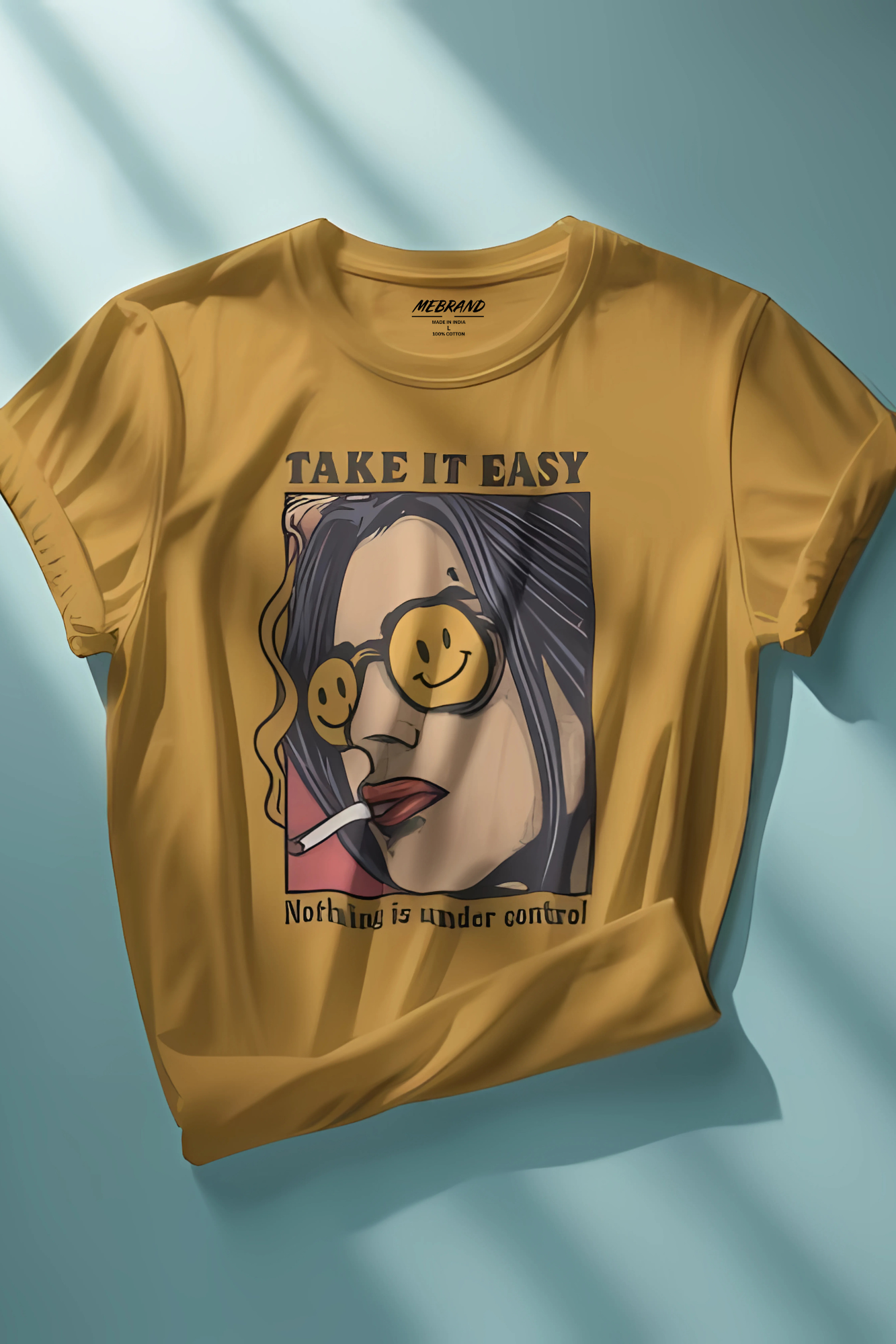 Mustard Yellow oversized T-shirt with a graphic design