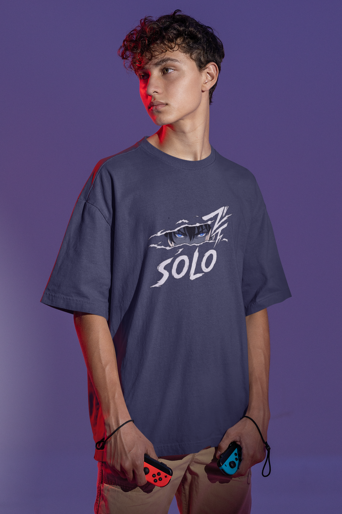 Navy Blue Oversized 240 GSM Anime Graphic T-Shirt – SOLO Print