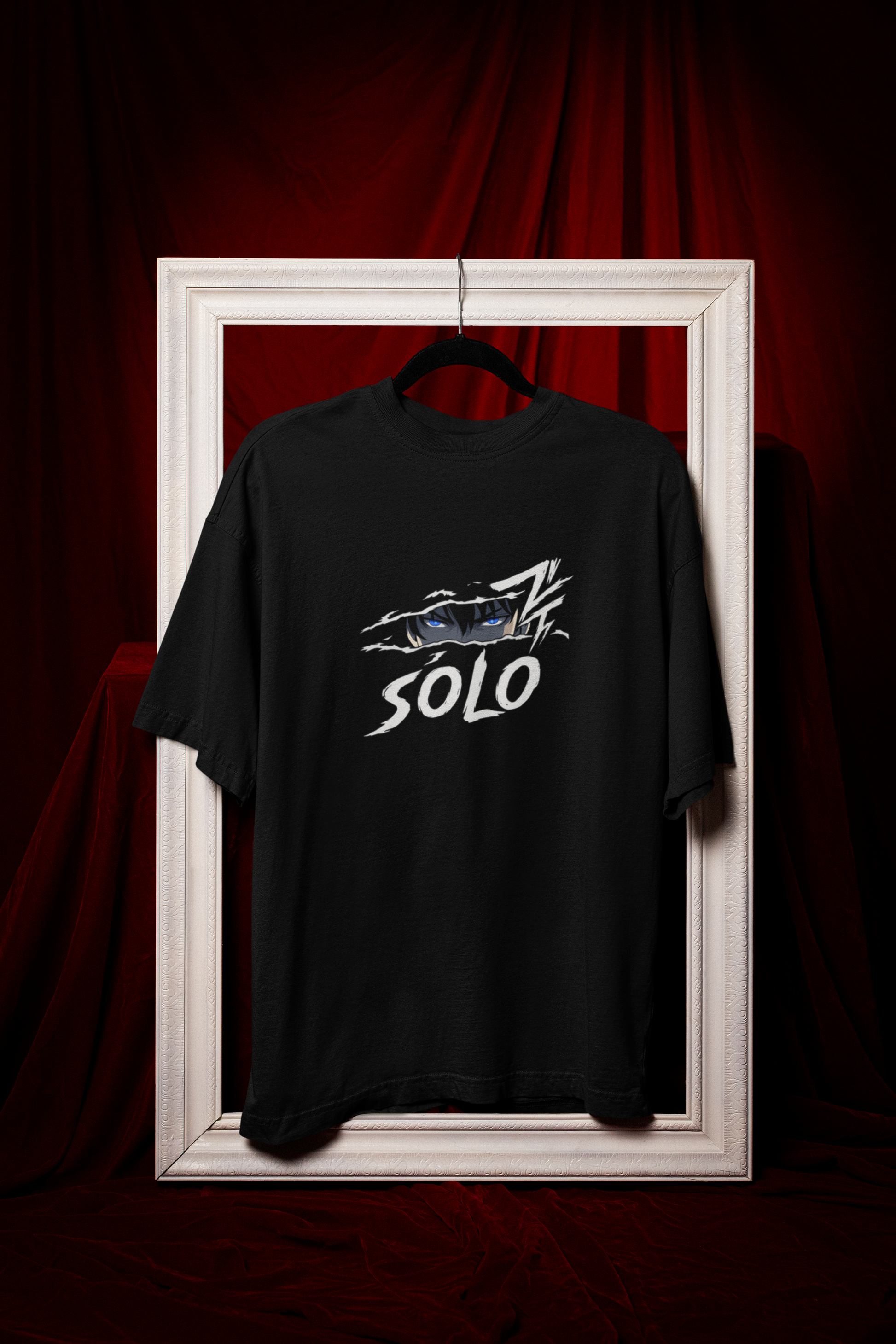 Black Oversized 240 GSM Cotton Anime T-Shirt – SOLO Front Graphic