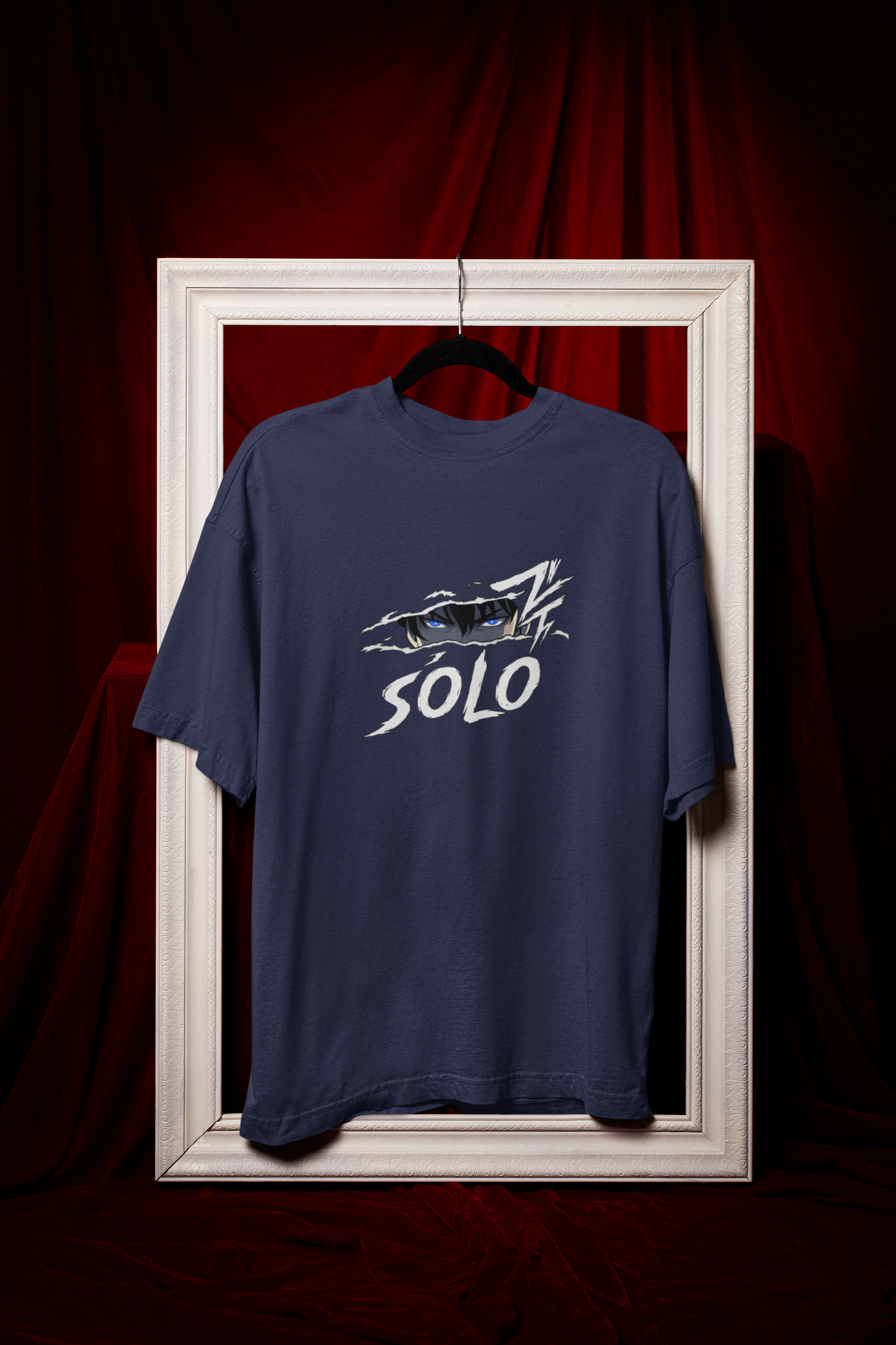 Navy Blue Oversized 240 GSM Anime Graphic T-Shirt – SOLO Print
