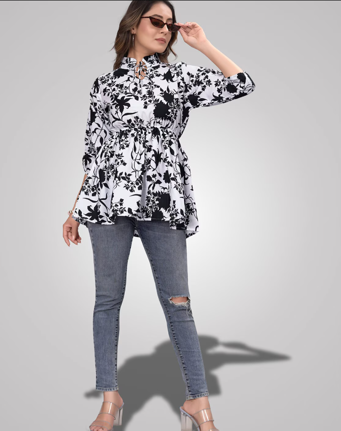 Women Tie-Up Neck Tunic Top Meesho