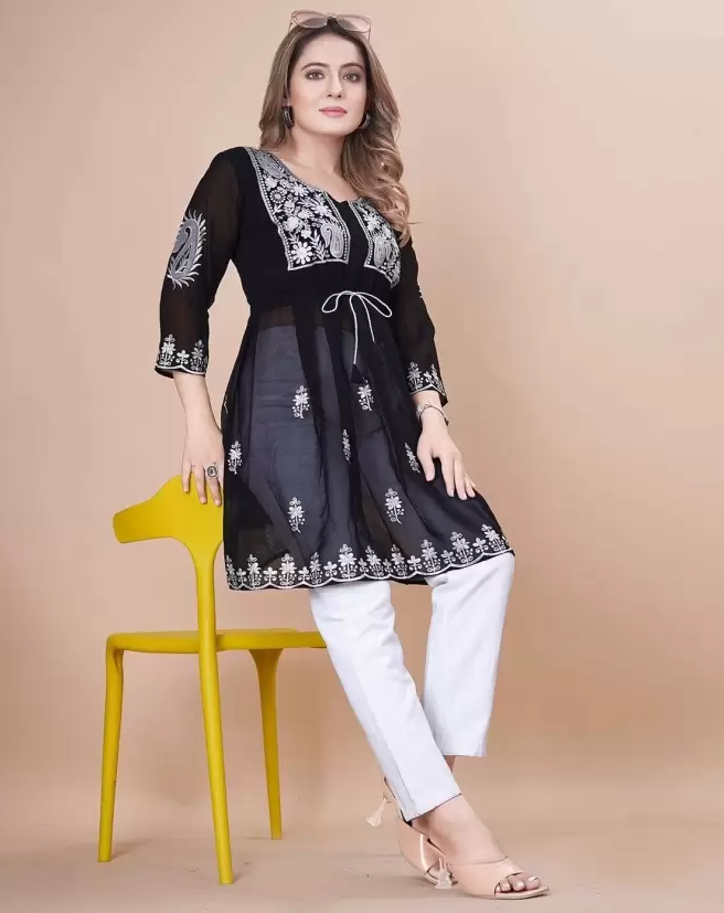 Women Printed Embroidered Casual Top Meesho