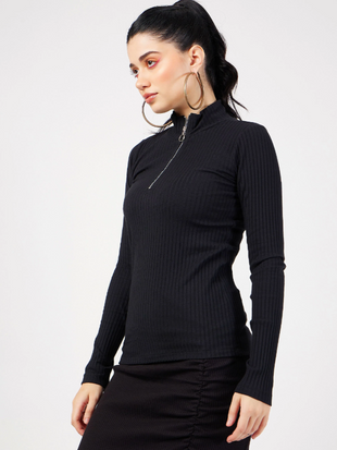 Women Zipper Full-Sleeve Top