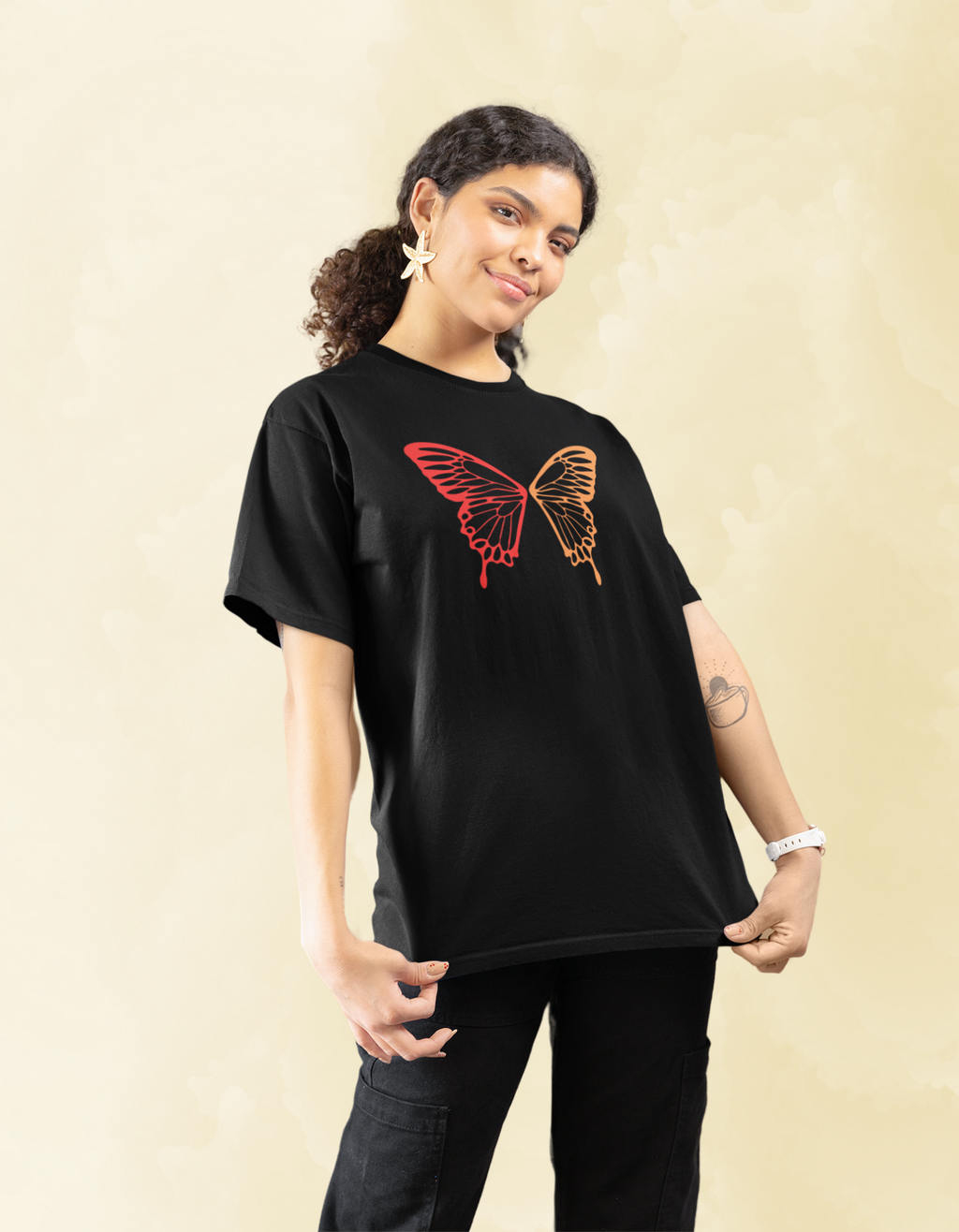 Mebrand Butterfly Women's Regular Fit Cotton T-Shirt