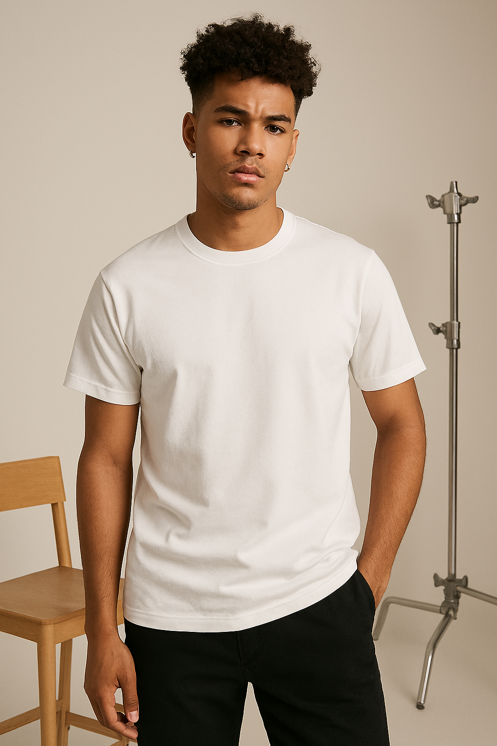 White 100% Cotton Regular Fit T-Shirt – 180 GSM Bio-Washed