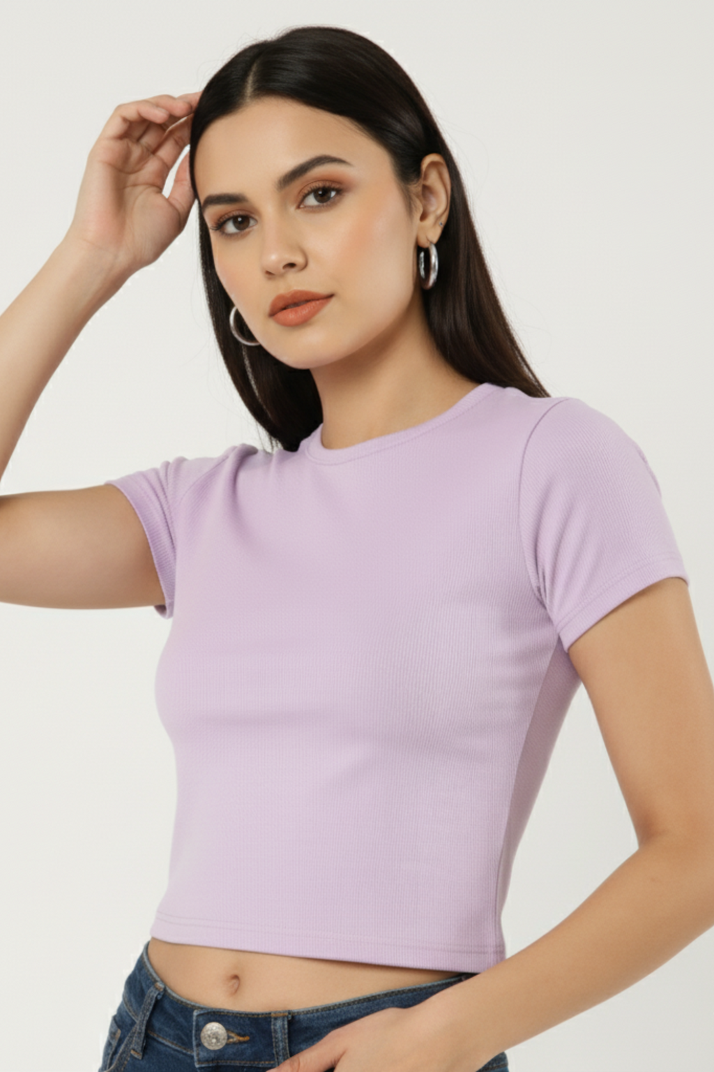 Women’s lavender slim fit cotton stretchable crop top – Gen Z casual style
