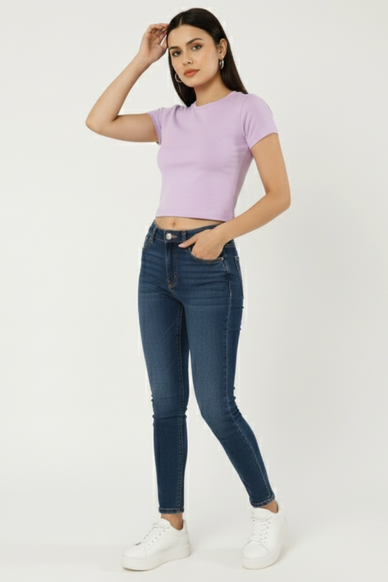 Women’s lavender slim fit cotton stretchable crop top – Gen Z casual style
