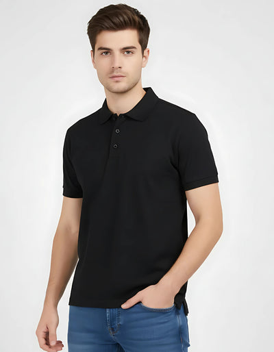 Classic Polo Tee Black Men Front – Premium Cotton Polo T-Shirt