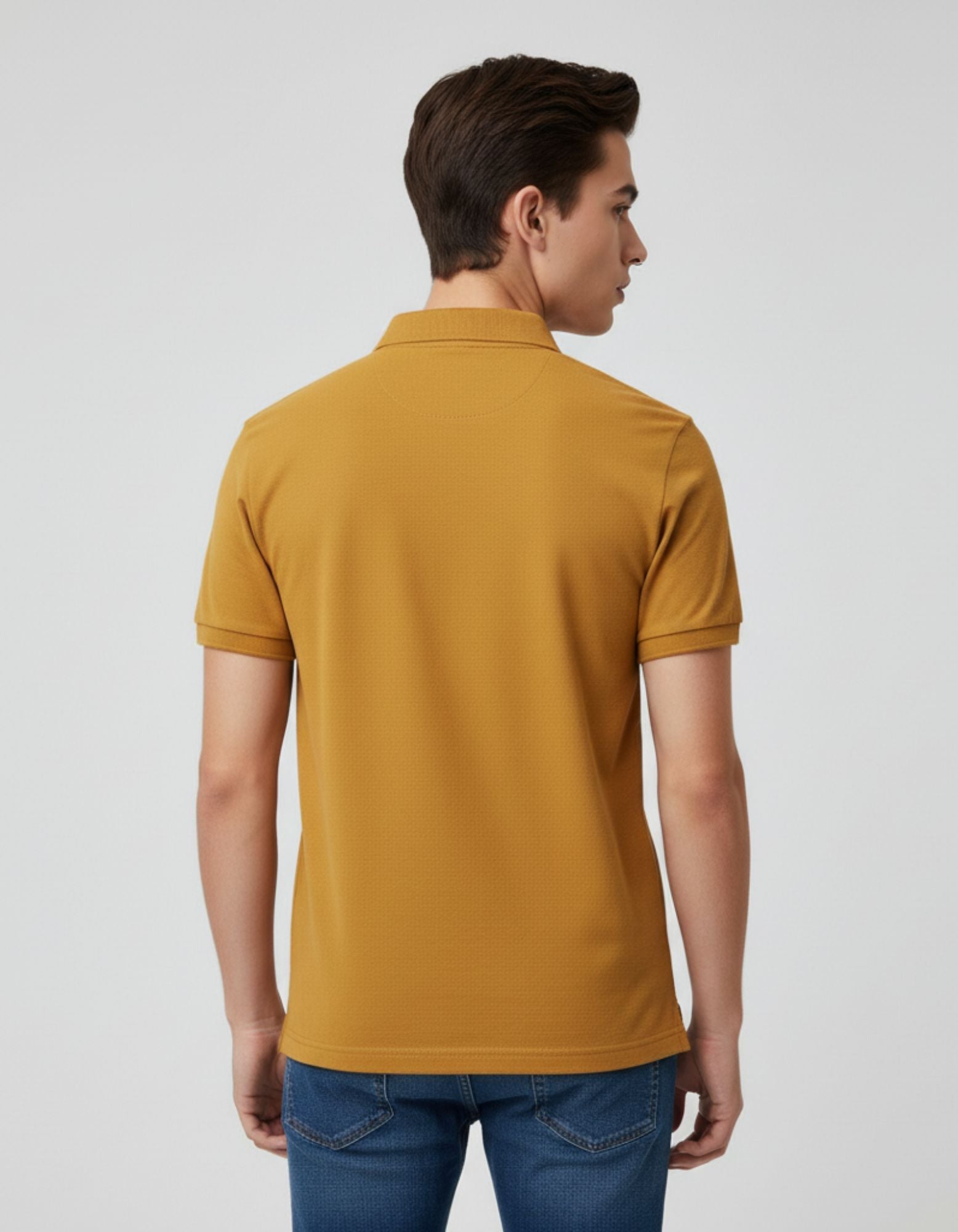 Classic Polo Tee Mustard Yellow Men Back – Premium Cotton Polo T-Shirt