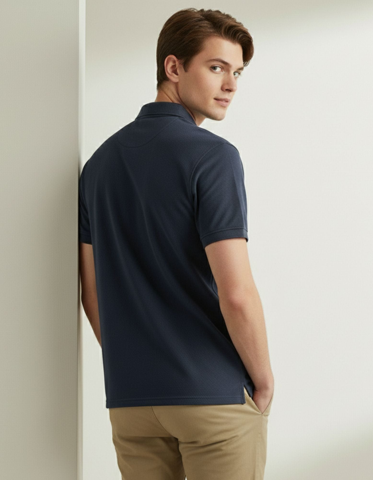 Classic Polo Tee Navy Blue Men Back – Premium Cotton Polo T-Shirt