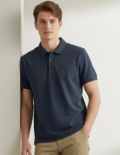 Classic Polo Tee Navy Blue Men Front – Premium Cotton Polo T-Shirt