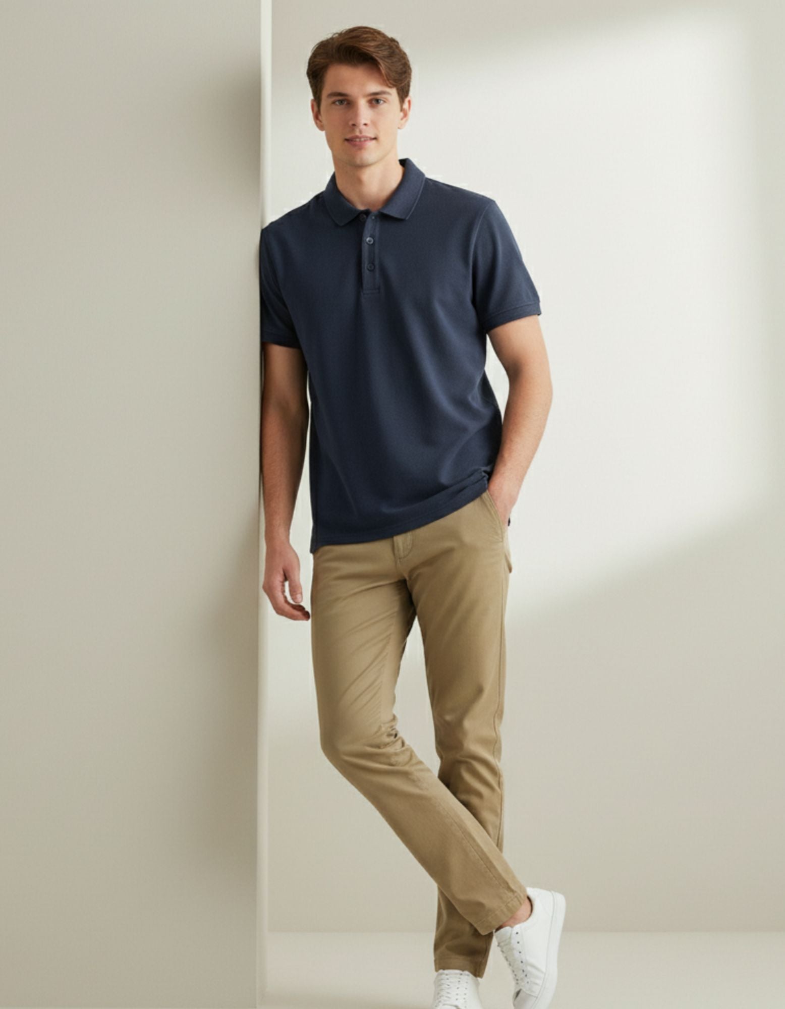 Classic Polo Tee Navy Blue Men Full Front – Premium Cotton Polo T-Shirt