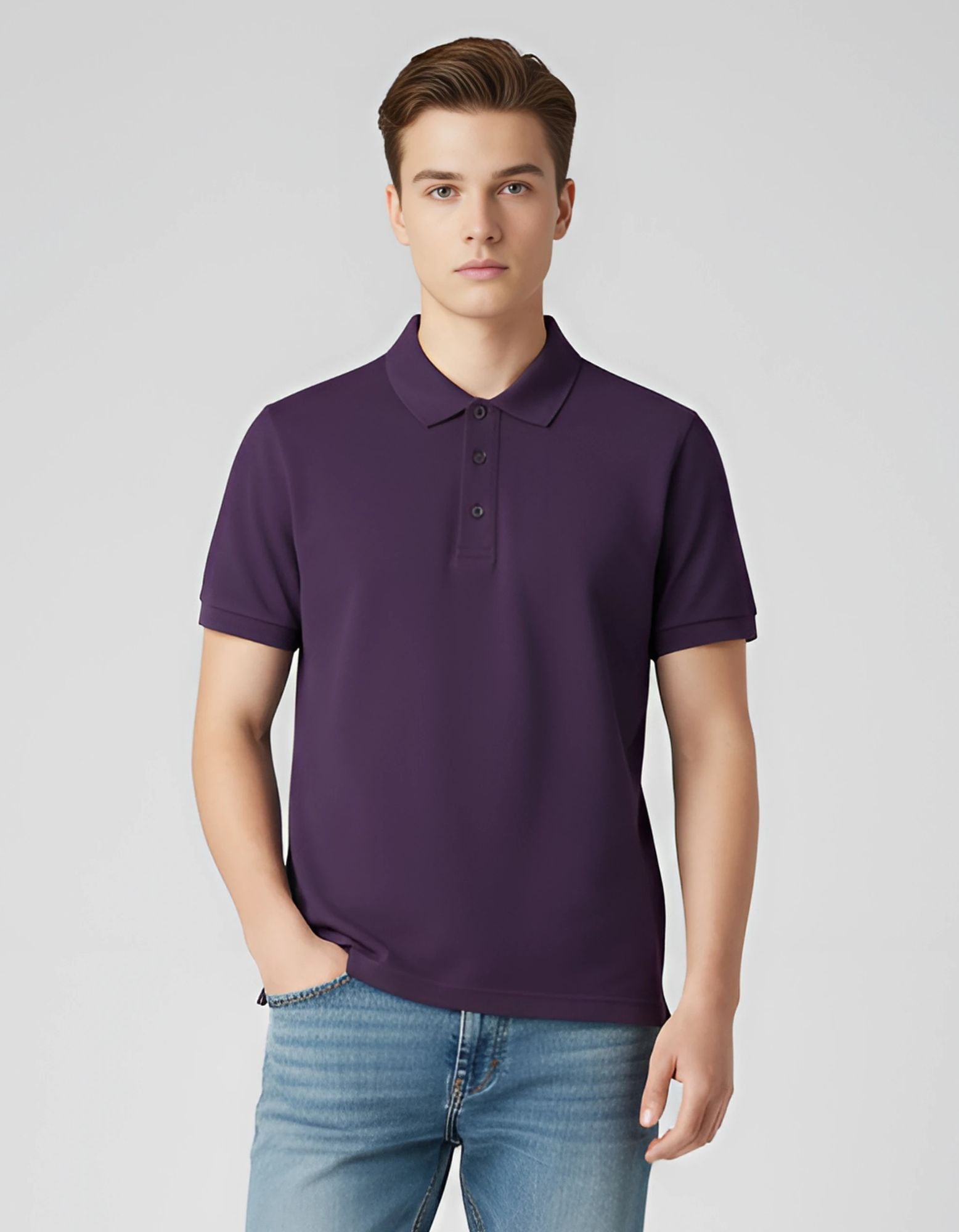 Classic Polo Tee Purple Men Front – Premium Cotton Polo T-Shirt