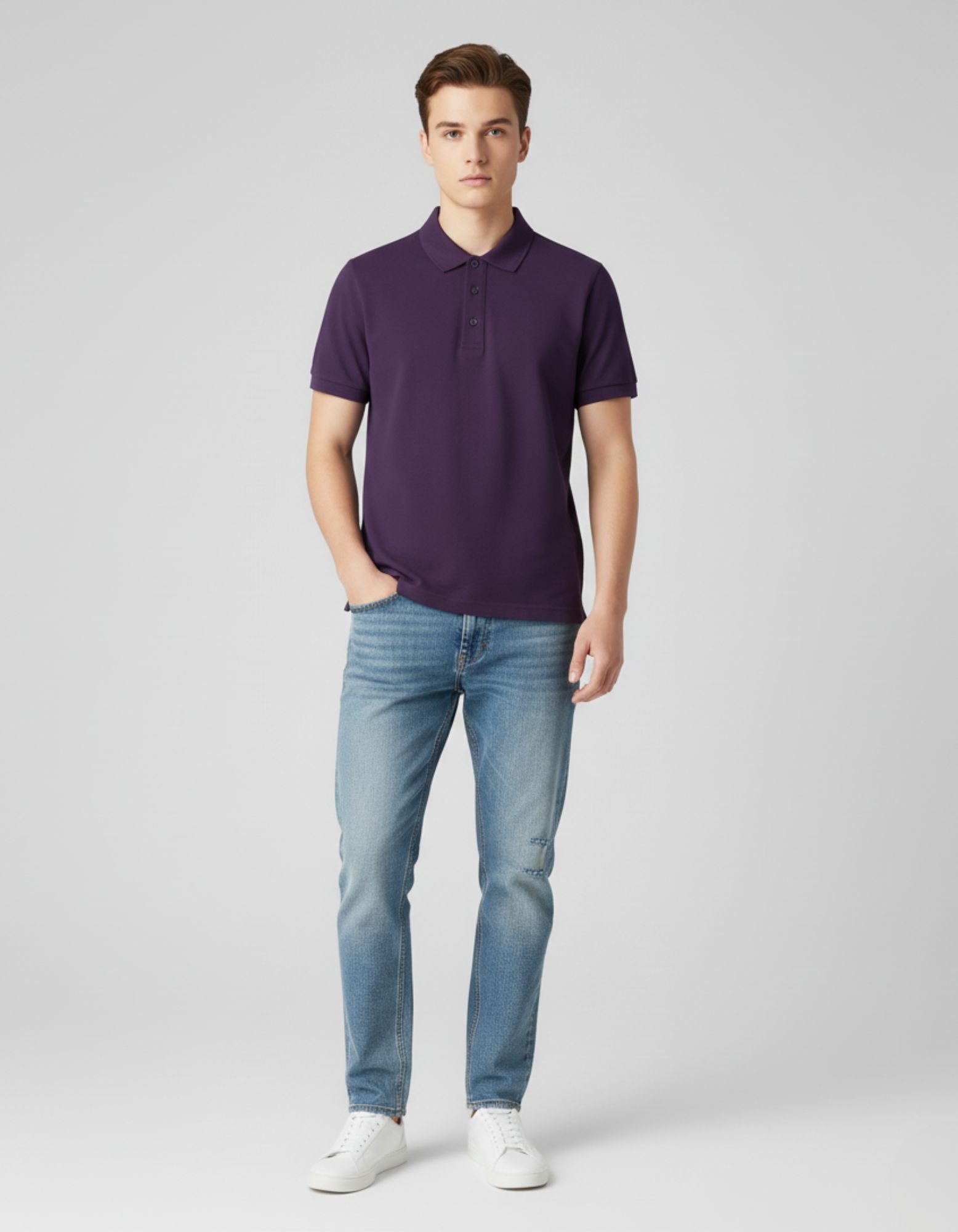 Classic Polo Tee Purple Men Full Front – Premium Cotton Polo T-Shirt