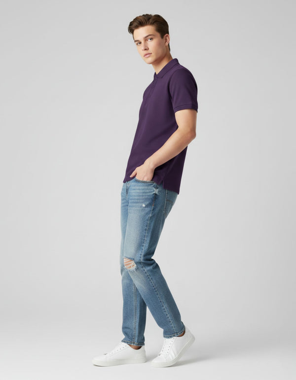 Classic Polo Tee Purple Men Left Side Full Front – Premium Cotton Polo T-Shirt