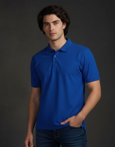 Classic Polo Tee Royal Blue Men Front – Premium Cotton Polo T-Shirt